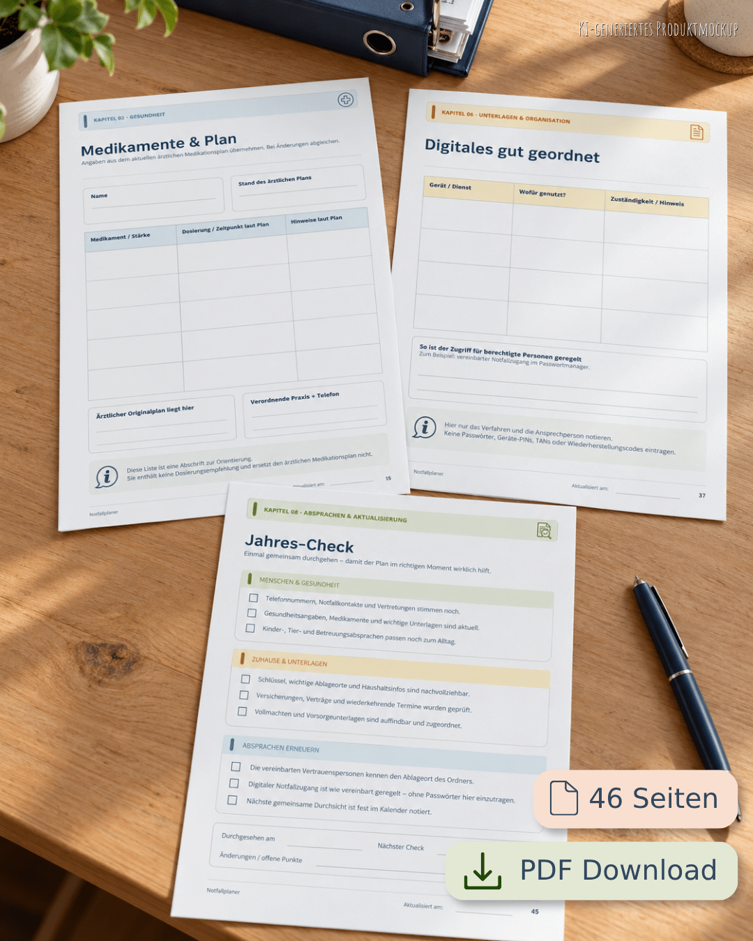 Notfallordner für Familien als PDF – 46 Seiten, Notfallplaner DIN A4 zum Ausdrucken PDF Jeka - malmichbunt.de