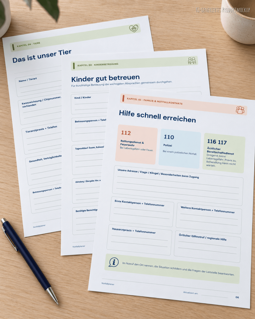 Notfallordner für Familien als PDF – 46 Seiten, Notfallplaner DIN A4 zum Ausdrucken PDF Jeka - malmichbunt.de