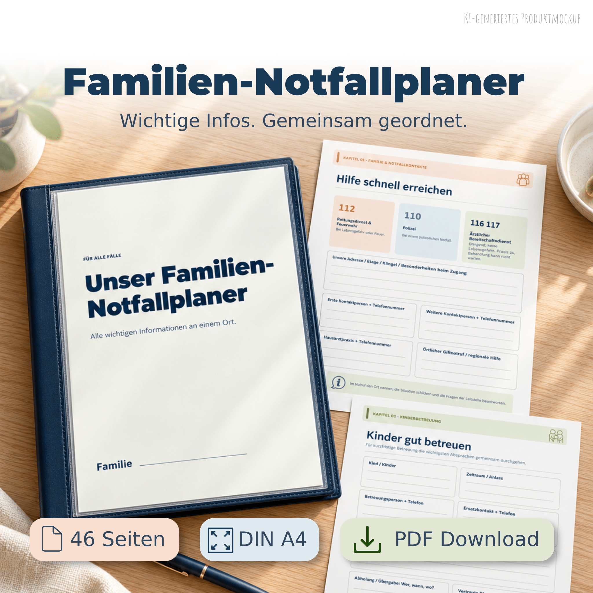 Notfallordner für Familien als PDF – 46 Seiten, Notfallplaner DIN A4 zum Ausdrucken PDF Jeka - malmichbunt.de