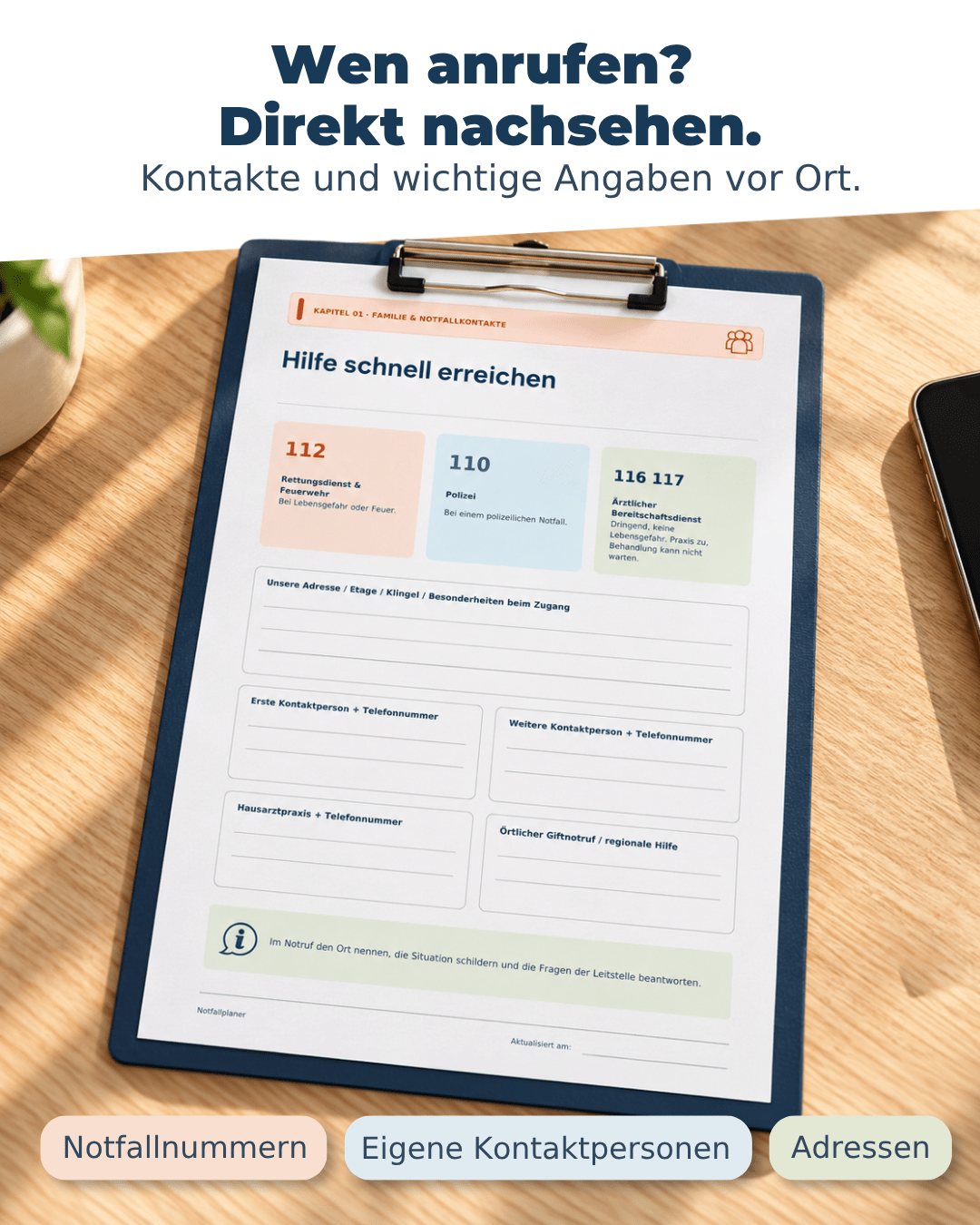 Notfallordner für Familien als PDF – 46 Seiten, Notfallplaner DIN A4 zum Ausdrucken PDF Jeka - malmichbunt.de
