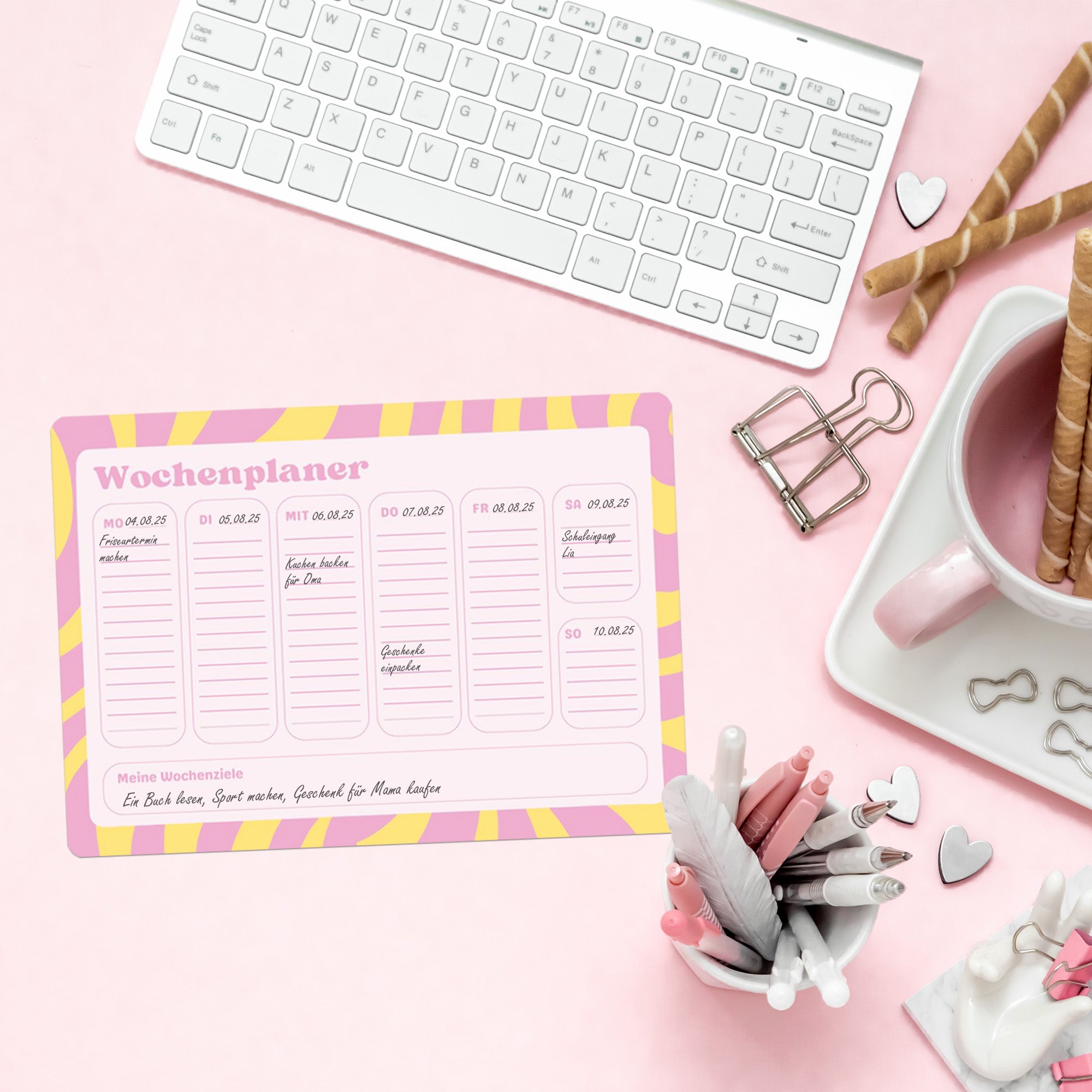 Notizblöcke Set To - Do - List, Tagesplaner & Wochenplaner Pink/Gelb Jeka - malmichbunt.de