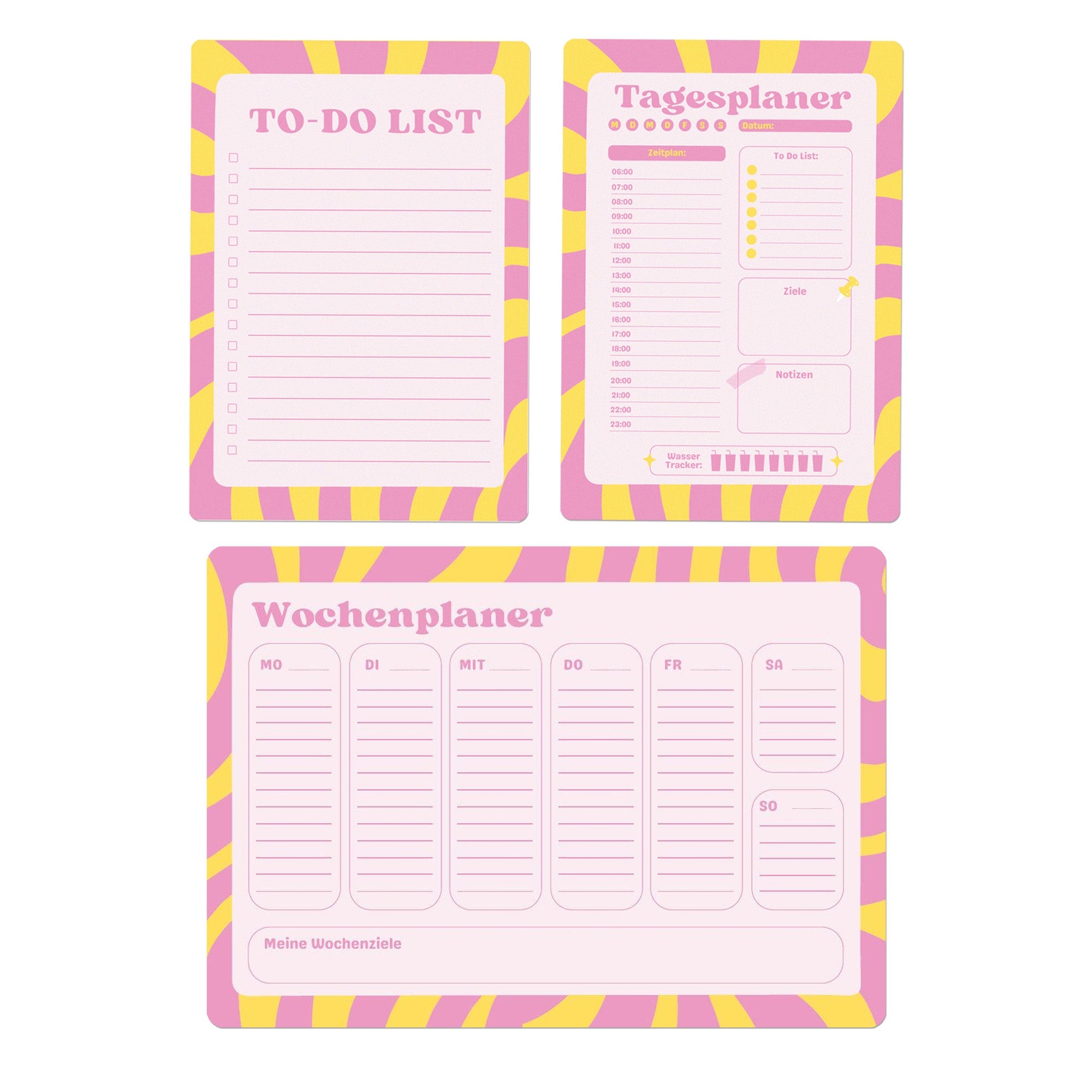 Notizblöcke Set To - Do - List, Tagesplaner & Wochenplaner Pink/Gelb Jeka - malmichbunt.de
