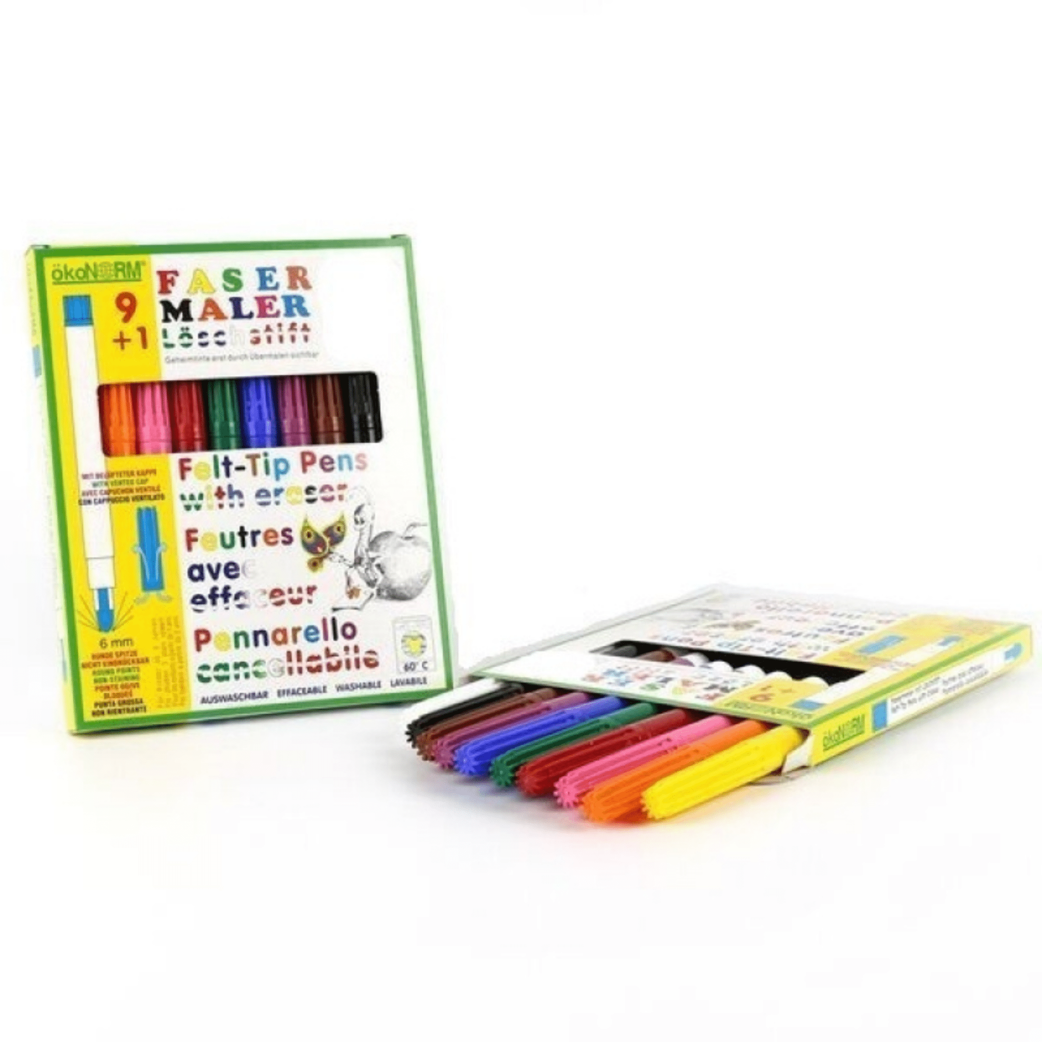 ökoNORM Fasermaler 6mm 9+1, inkl. Löschstift - 9 Farben ökoNorm - malmichbunt.de