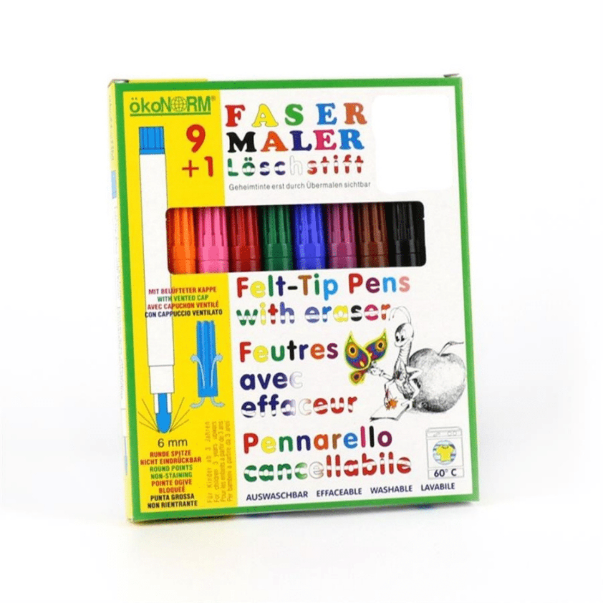 ökoNORM Fasermaler 6mm 9+1, inkl. Löschstift - 9 Farben ökoNorm - malmichbunt.de