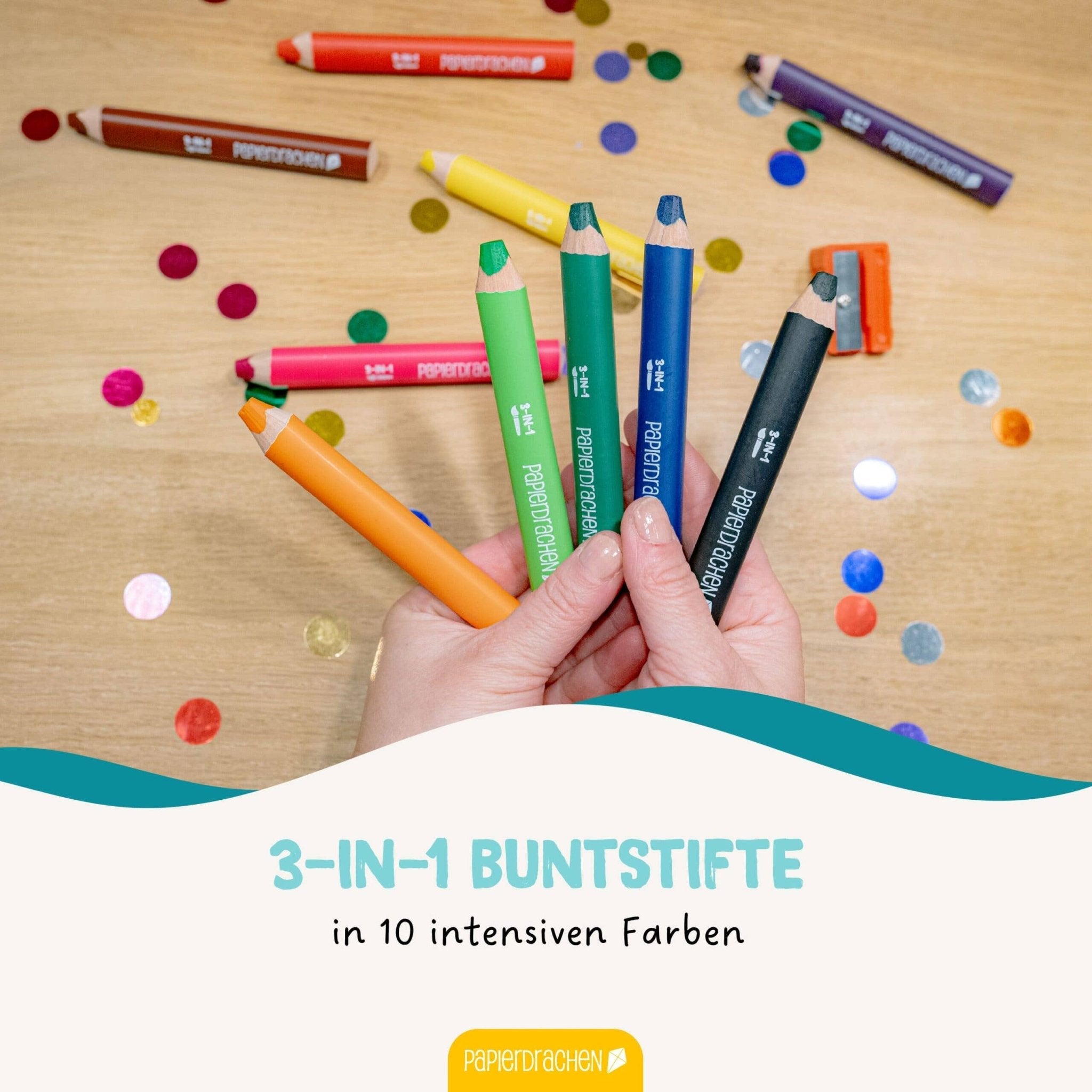 Papierdrachen 3in1 Buntstifte mit Anspitzer Papierdrachen - malmichbunt.de