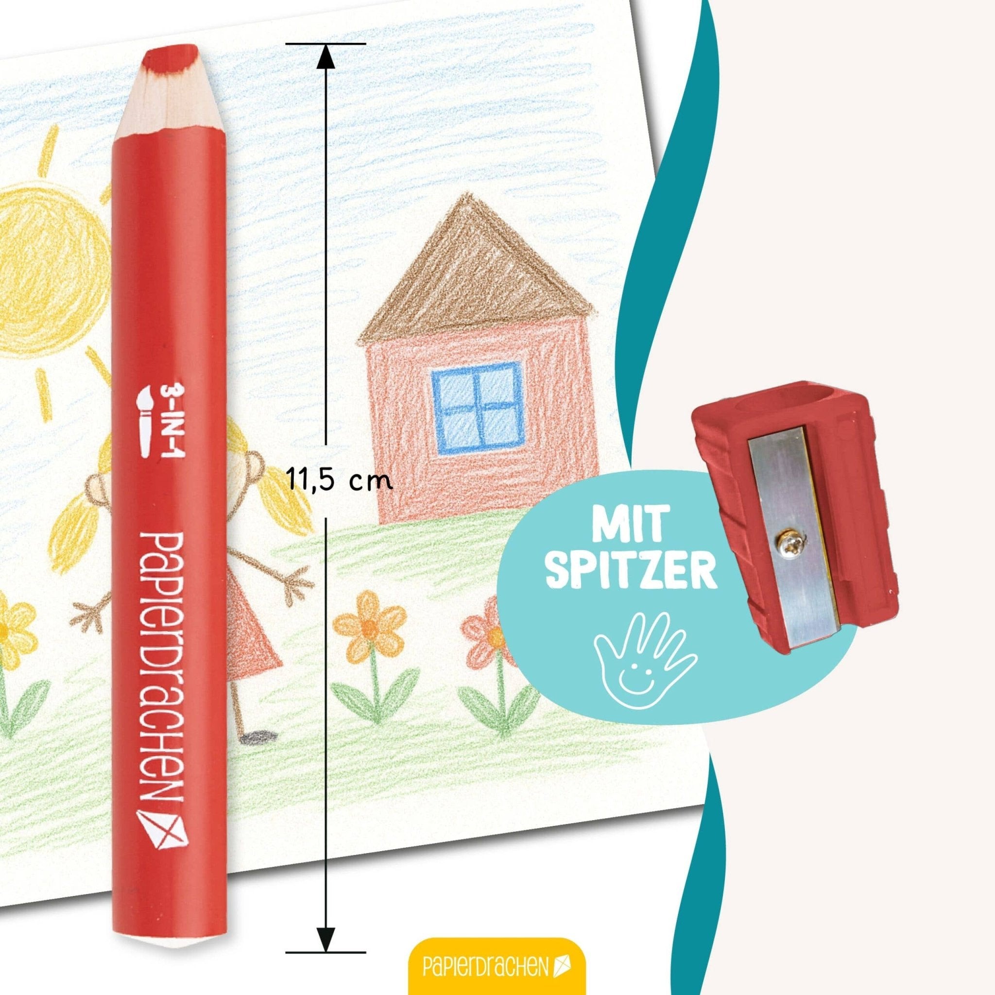 Papierdrachen 3in1 Buntstifte mit Anspitzer Papierdrachen - malmichbunt.de