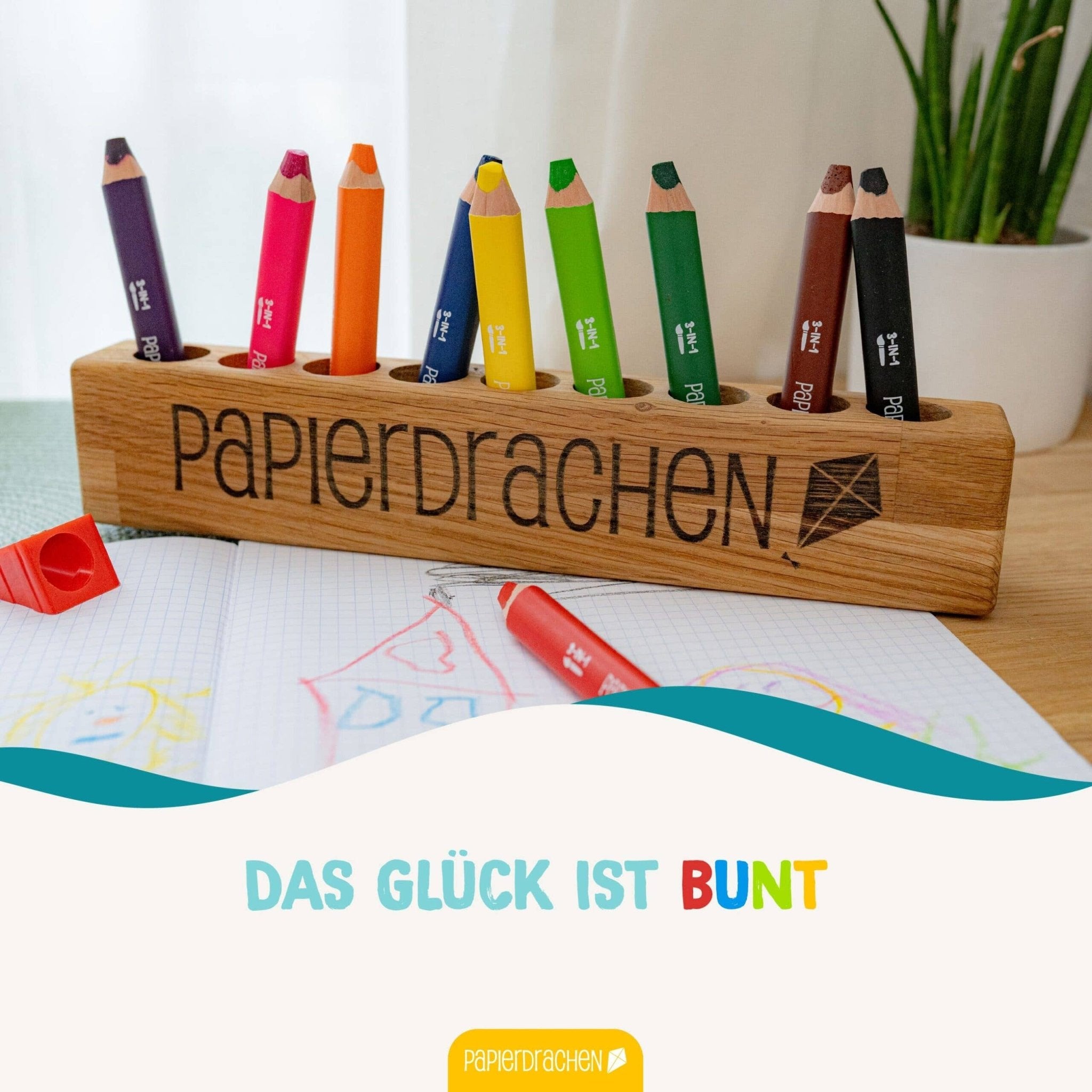 Papierdrachen 3in1 Buntstifte mit Anspitzer Papierdrachen - malmichbunt.de