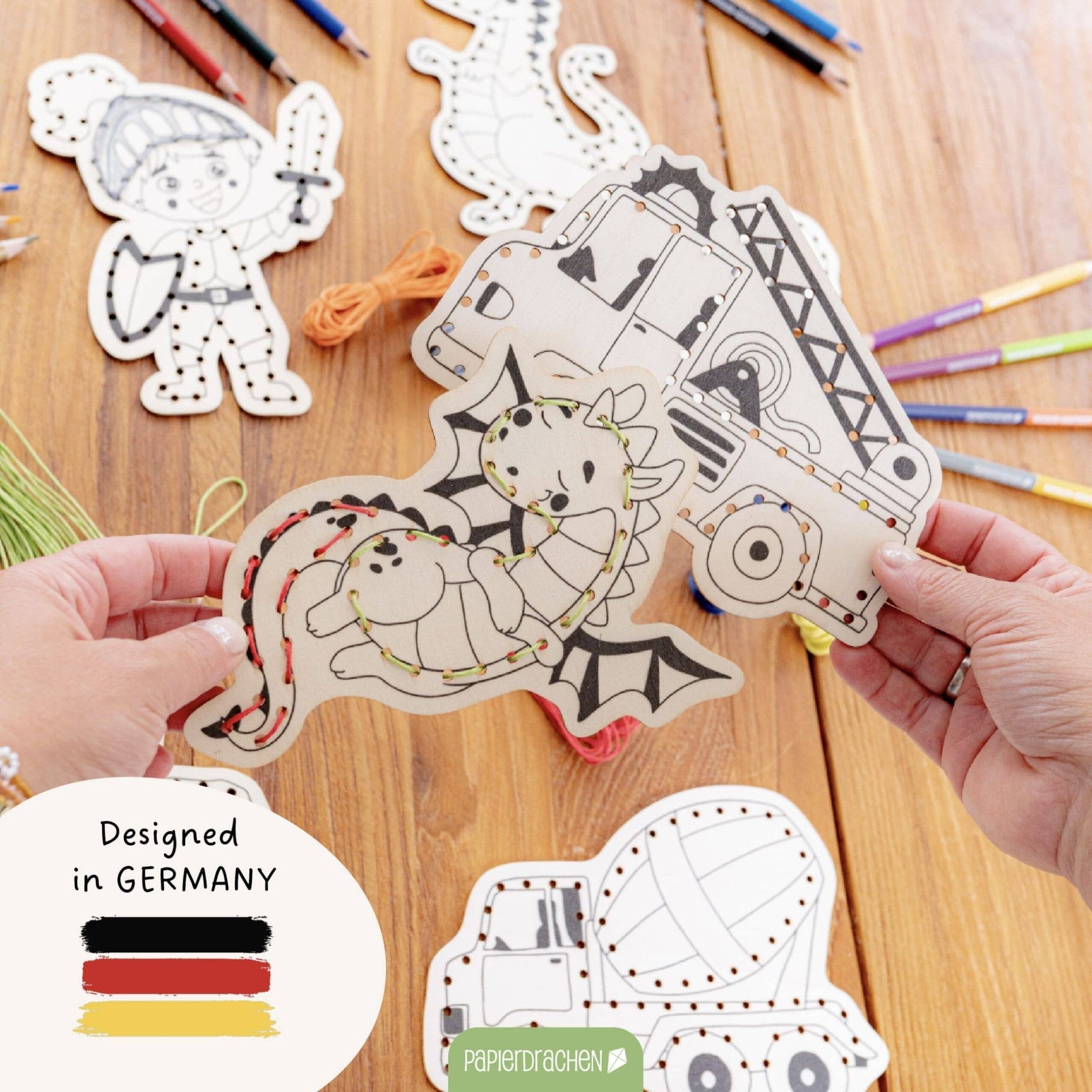 Papierdrachen DIY Fädelset aus Holz - Berufe & Abenteuer Papierdrachen - malmichbunt.de