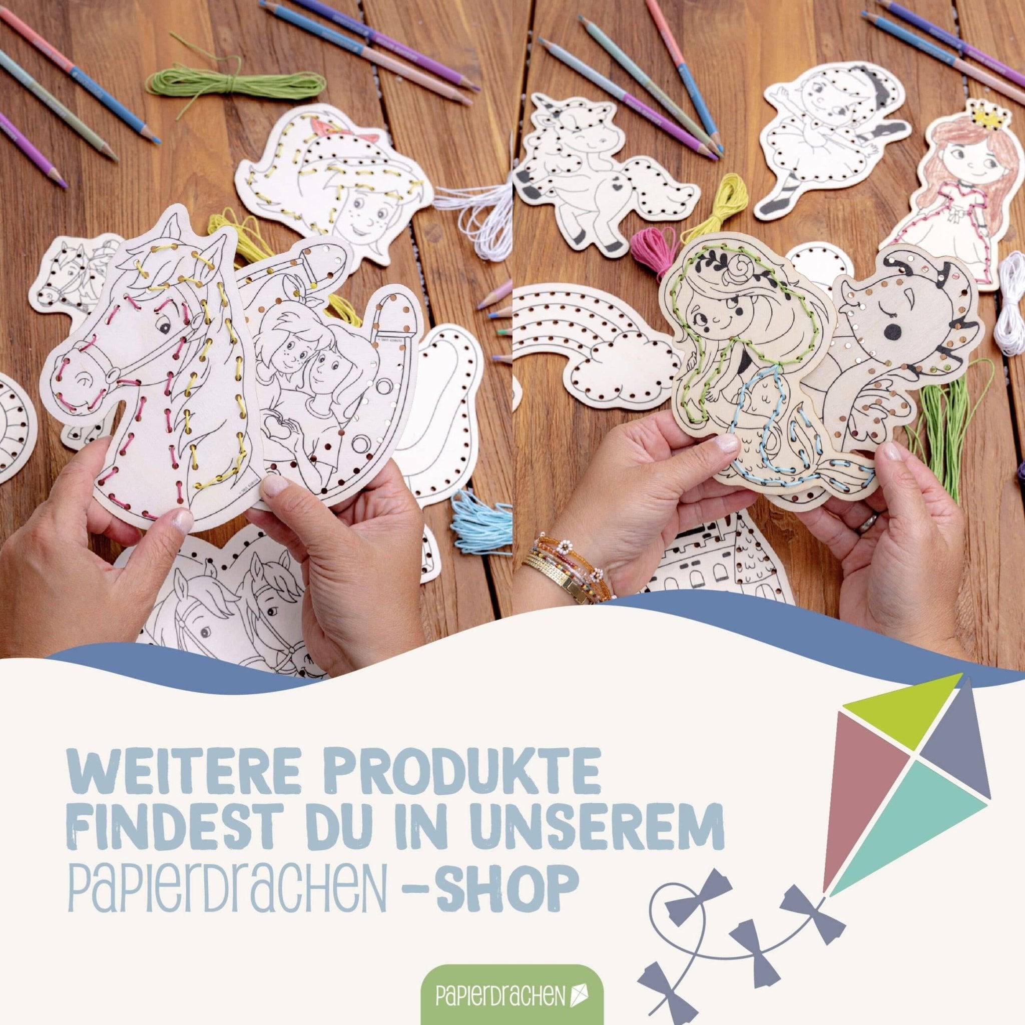 Papierdrachen DIY Fädelset aus Holz - Berufe & Abenteuer Papierdrachen - malmichbunt.de