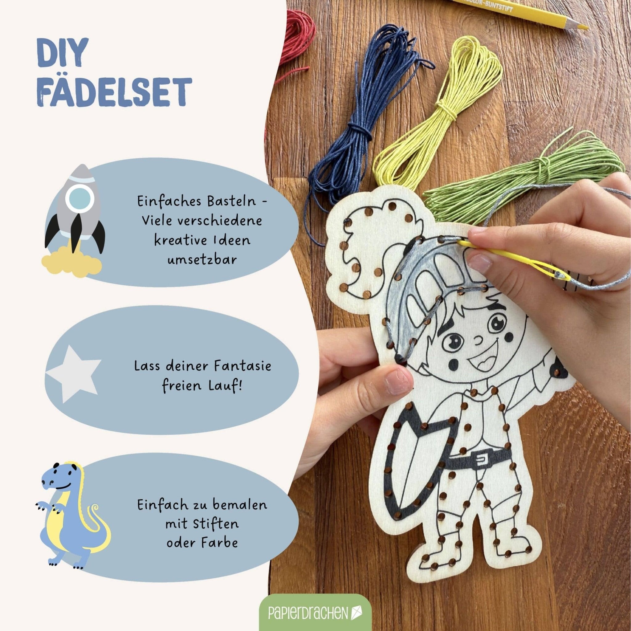 Papierdrachen DIY Fädelset aus Holz - Berufe & Abenteuer Papierdrachen - malmichbunt.de
