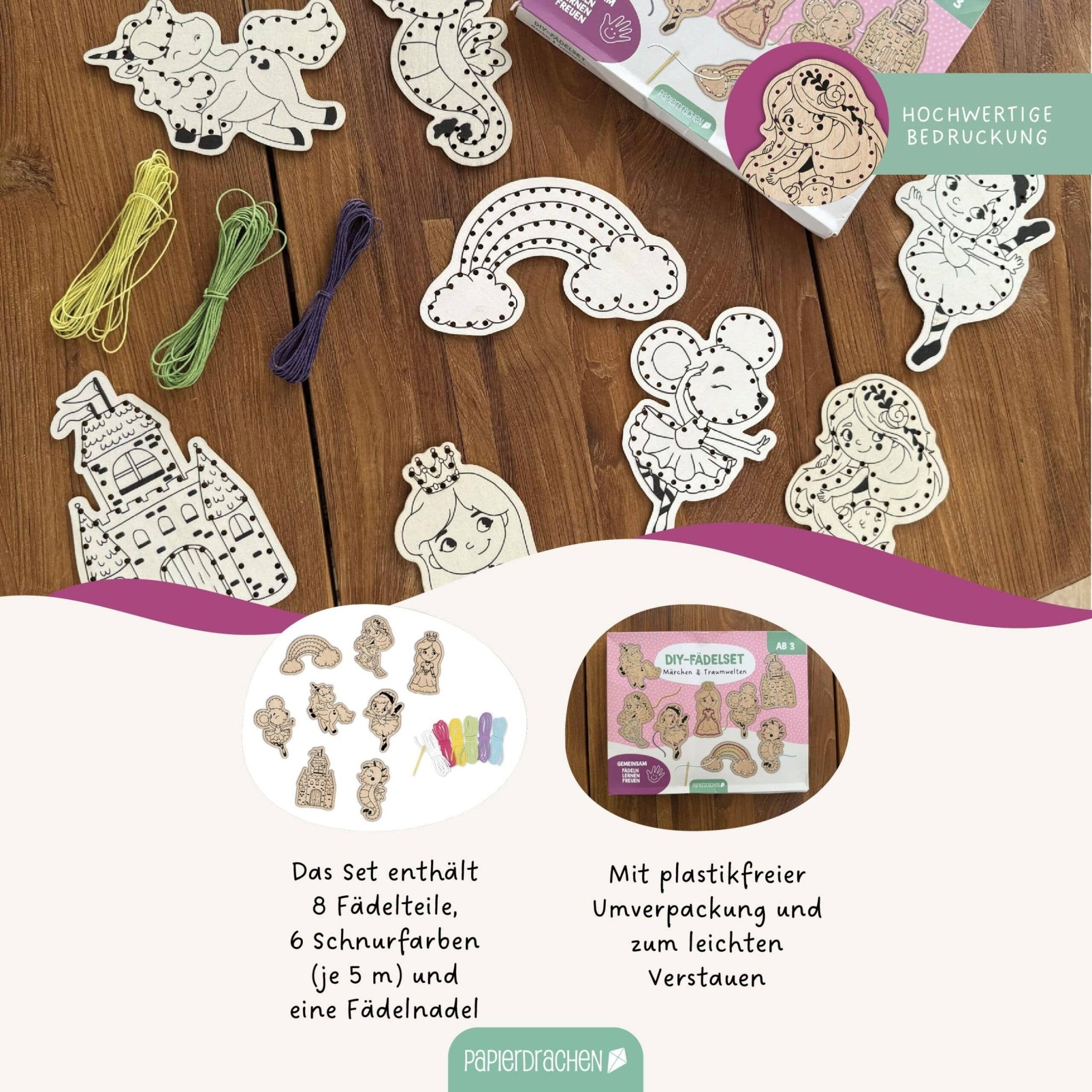 Papierdrachen DIY Fädelset aus Holz - Märchen & Traumwelten Papierdrachen - malmichbunt.de