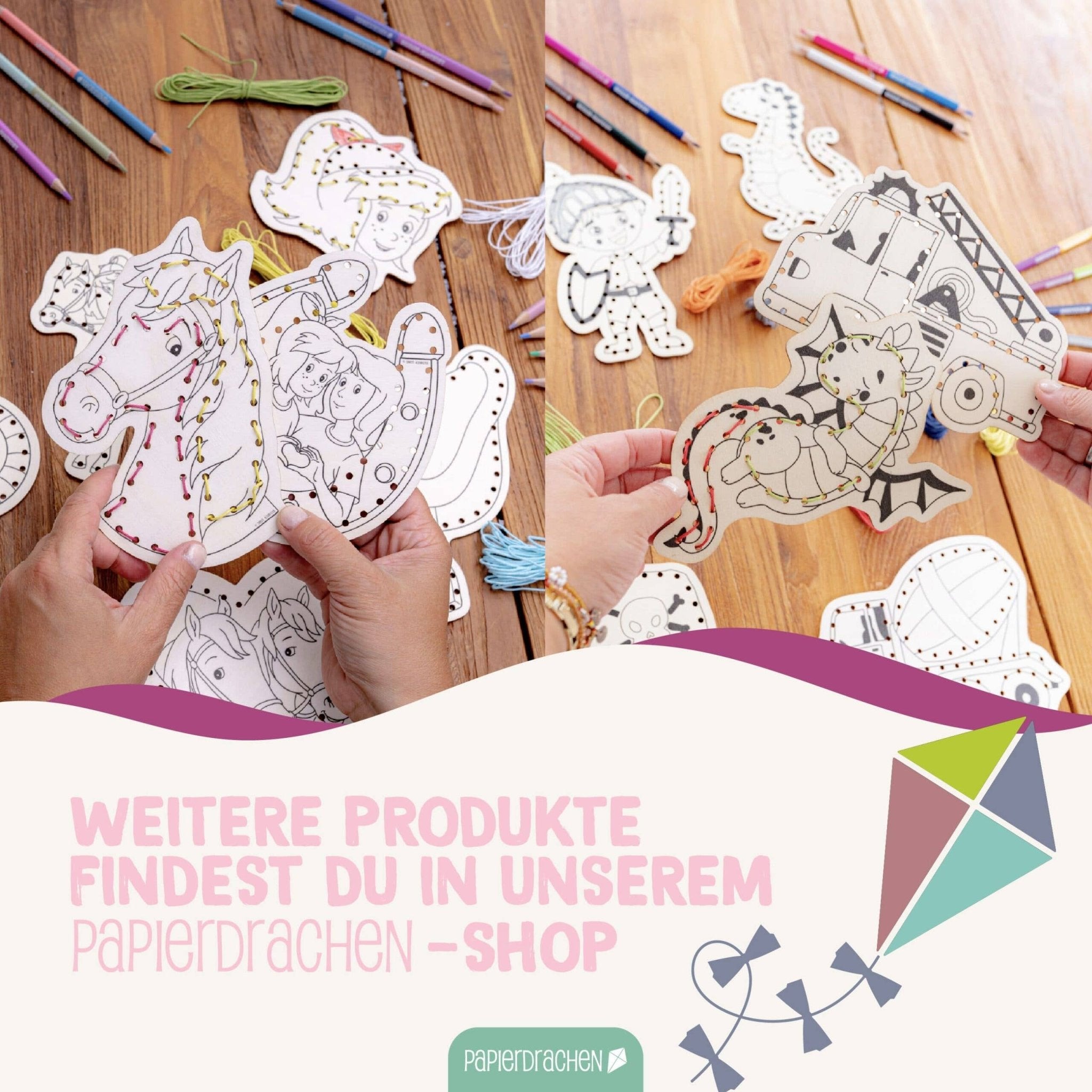 Papierdrachen DIY Fädelset aus Holz - Märchen & Traumwelten Papierdrachen - malmichbunt.de