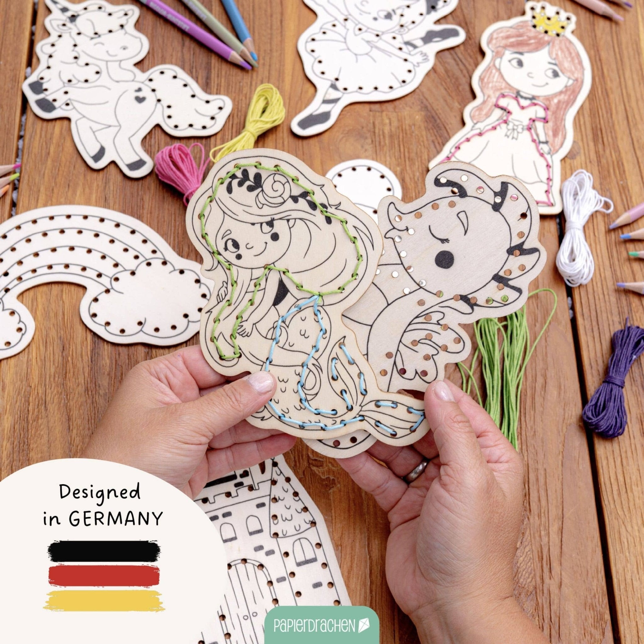 Papierdrachen DIY Fädelset aus Holz - Märchen & Traumwelten Papierdrachen - malmichbunt.de