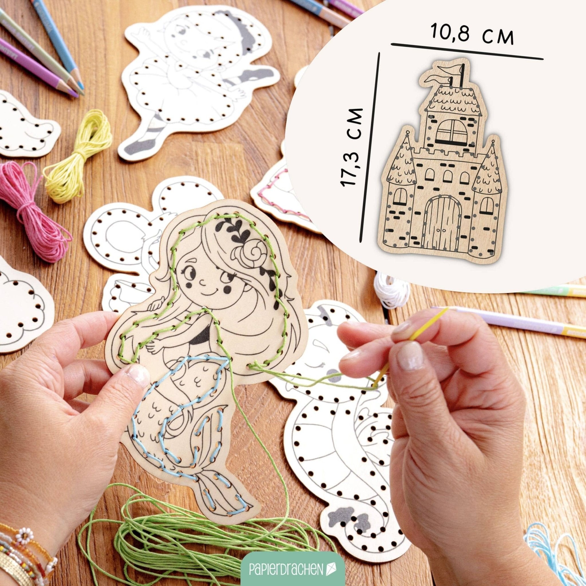 Papierdrachen DIY Fädelset aus Holz - Märchen & Traumwelten Papierdrachen - malmichbunt.de