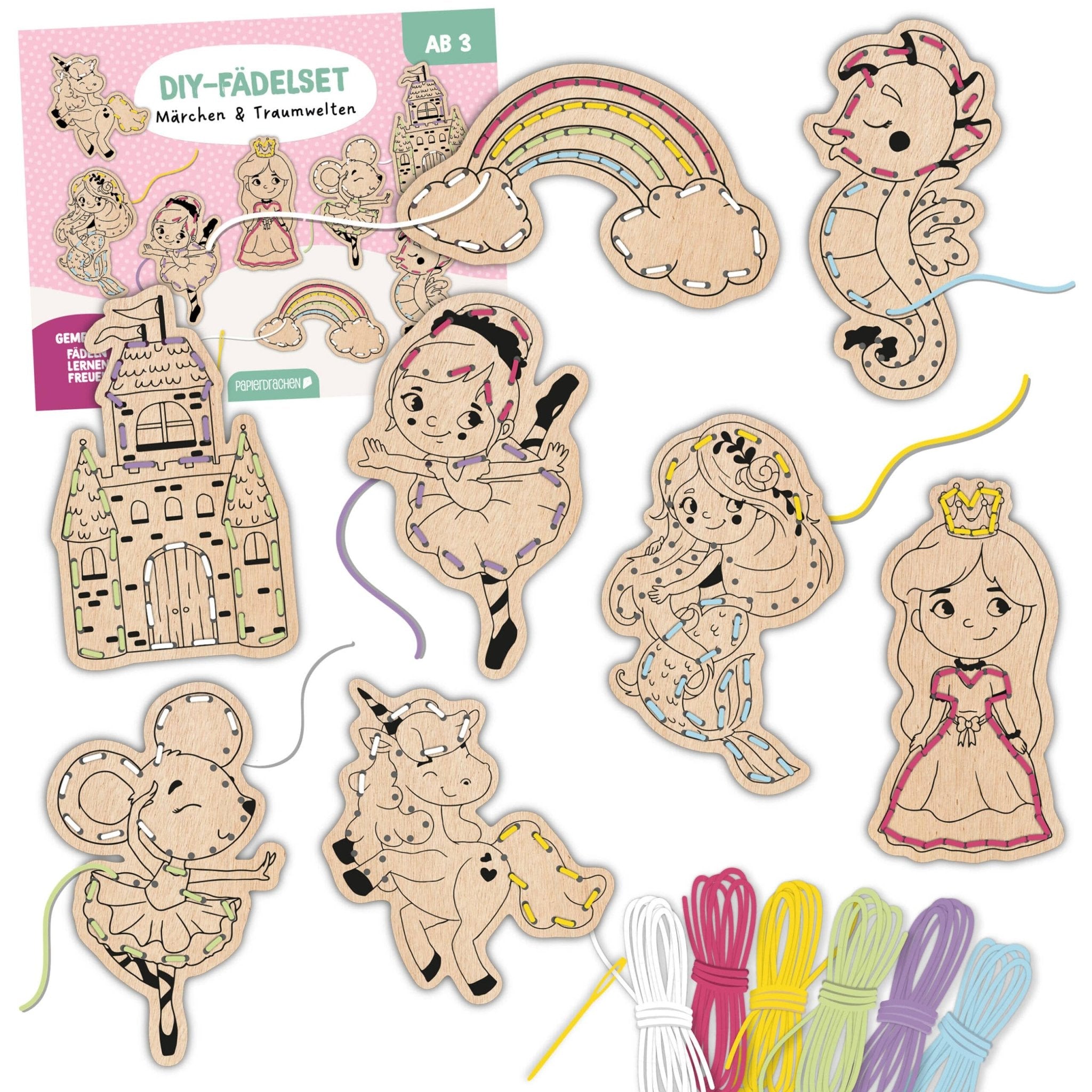 Papierdrachen DIY Fädelset aus Holz - Märchen & Traumwelten Papierdrachen - malmichbunt.de