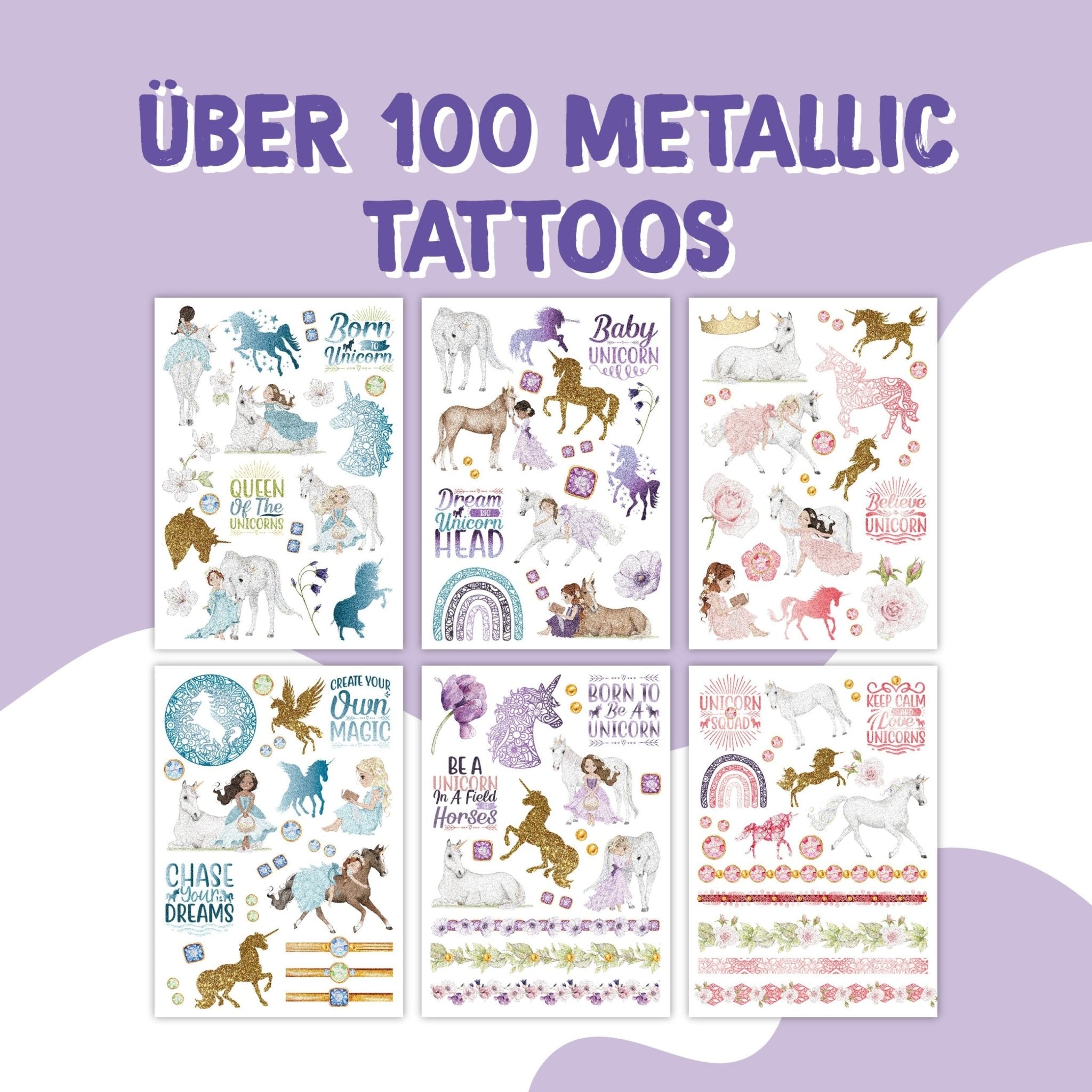 Papierdrachen Kindertattoo Metallic - Einhörner Papierdrachen - malmichbunt.de