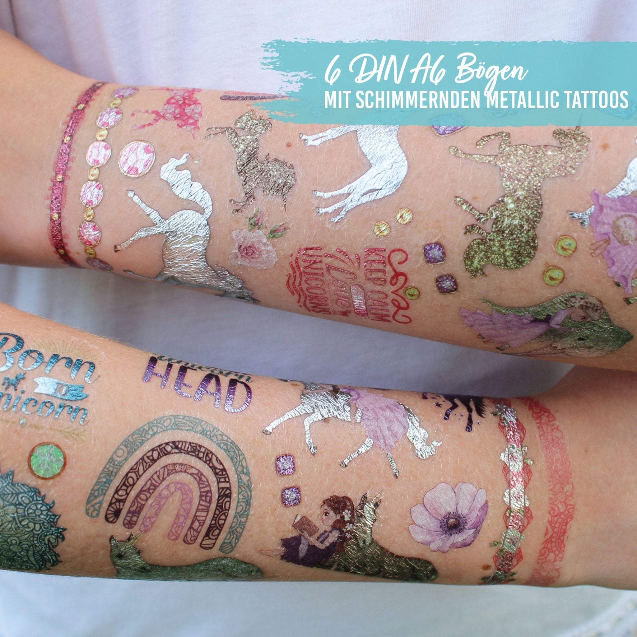 Papierdrachen Kindertattoo Metallic - Einhörner Papierdrachen - malmichbunt.de