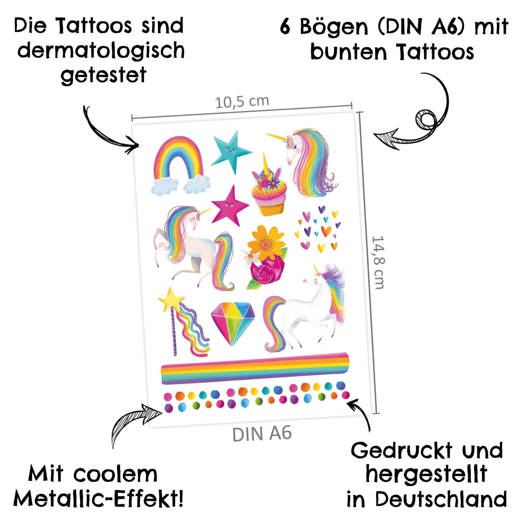 Papierdrachen Kindertattoo Metallic - Einhorn und Regenbogen Papierdrachen - malmichbunt.de