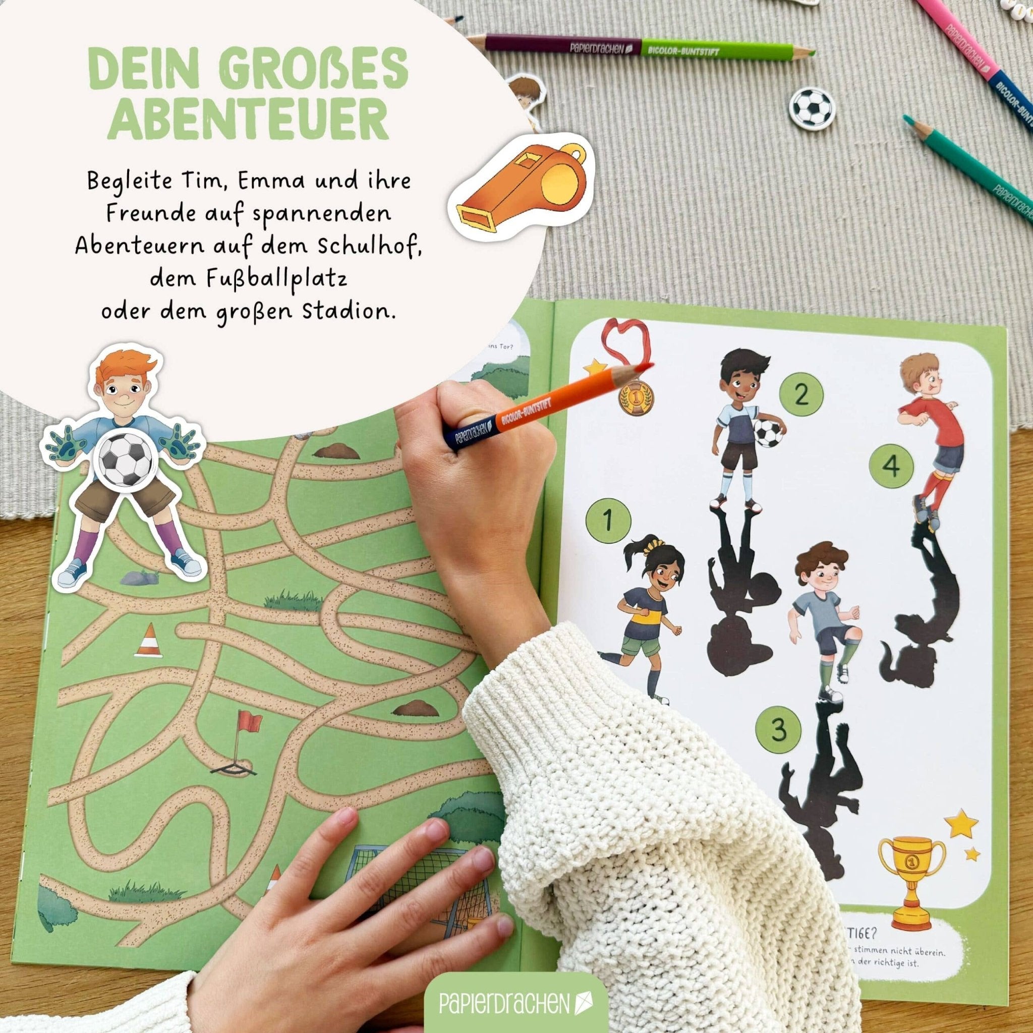 Papierdrachen Mein kreatives Fußballwelt Heft - Malen, Rätseln, Stickern Papierdrachen - malmichbunt.de