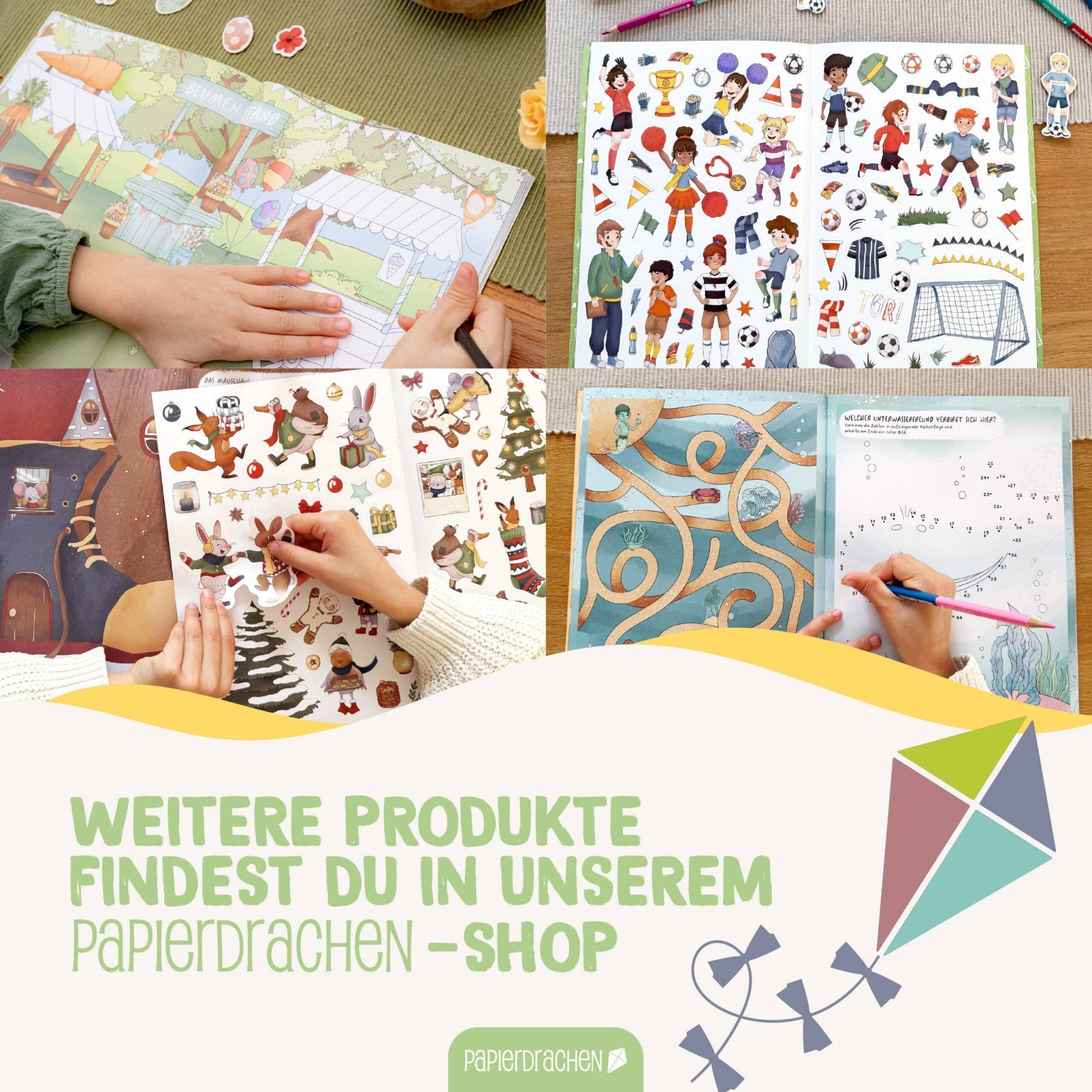 Papierdrachen Mein kreatives Fußballwelt Heft - Malen, Rätseln, Stickern Papierdrachen - malmichbunt.de
