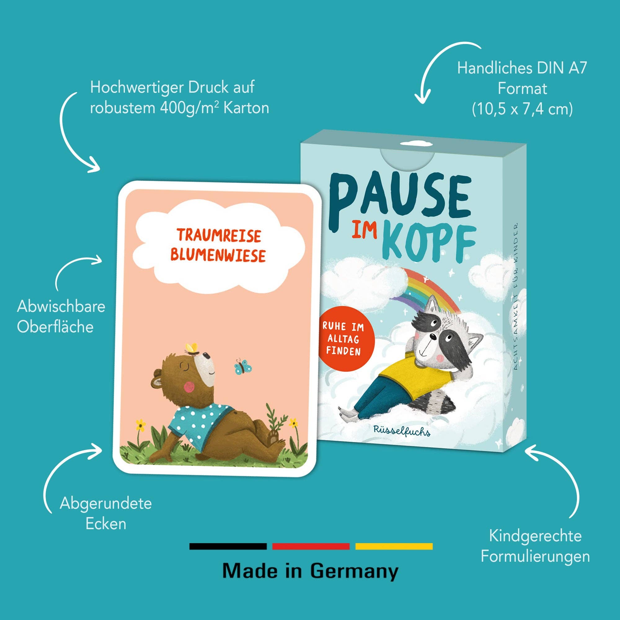 Pause im Kopf – Achtsamkeitskarten für Kinder Rüsselfuchs - malmichbunt.de