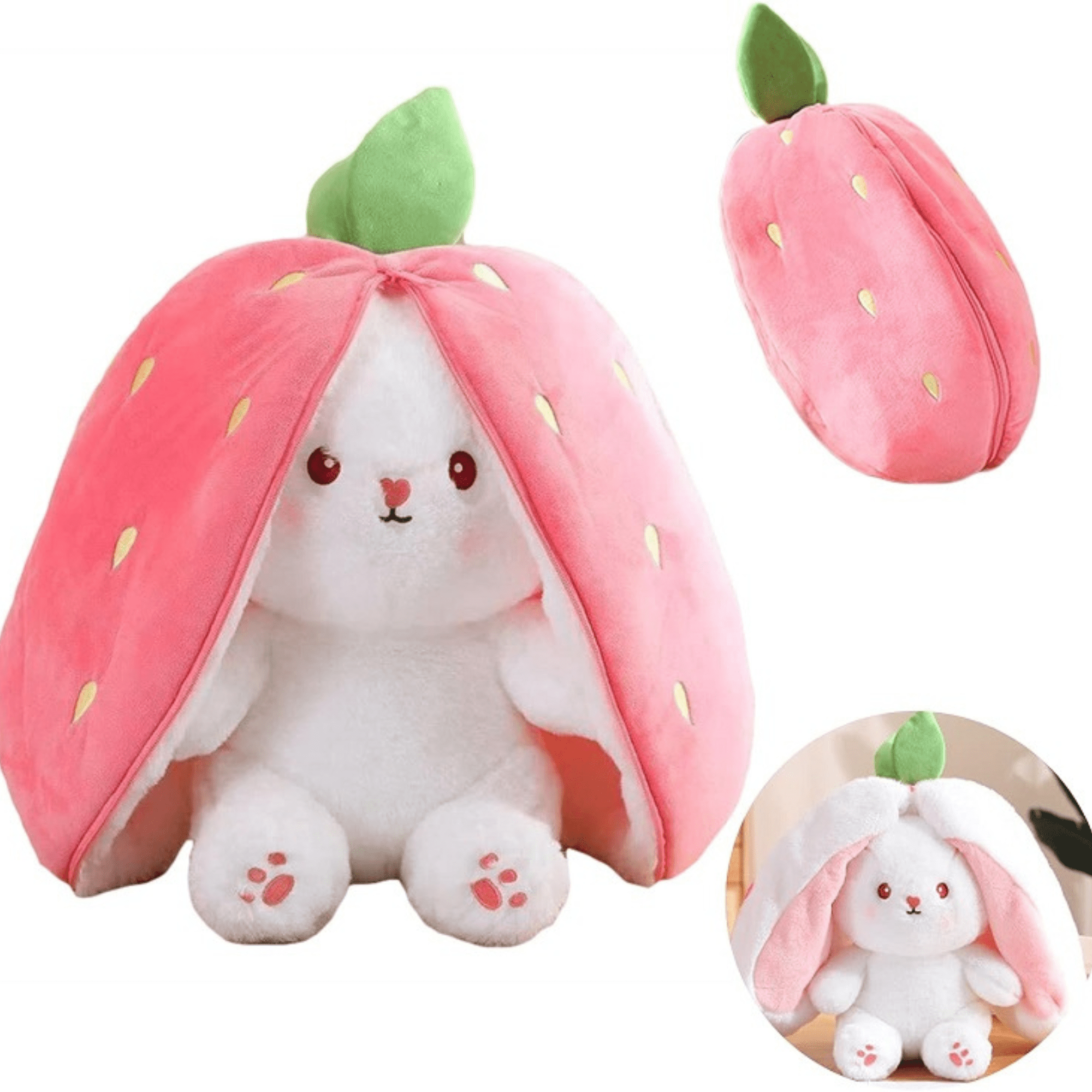 Plüschhase in Erdbeere - 16cm - Geschenk Ostern Funtrading - malmichbunt.de