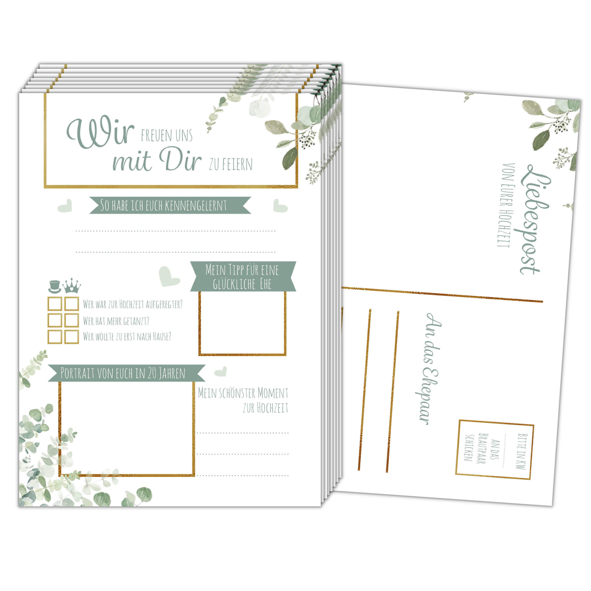 Postkartenspiel Hochzeit Grün/Gold Jeka - malmichbunt.de