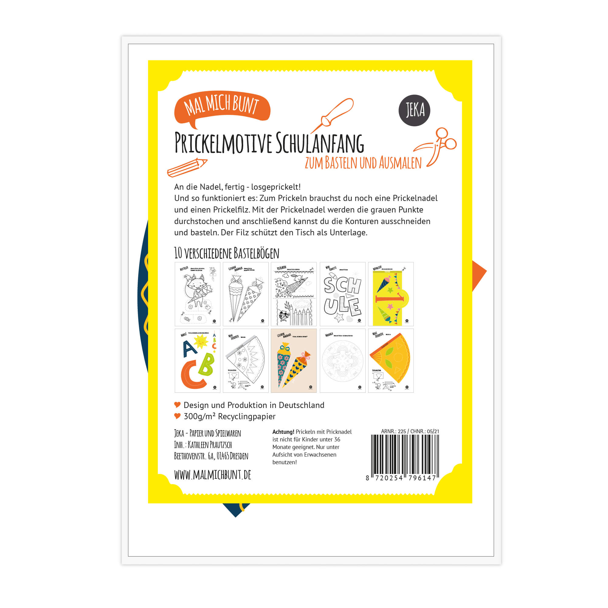 Prickeln Schulanfang - 10 Prickelmotive Jeka - malmichbunt.de