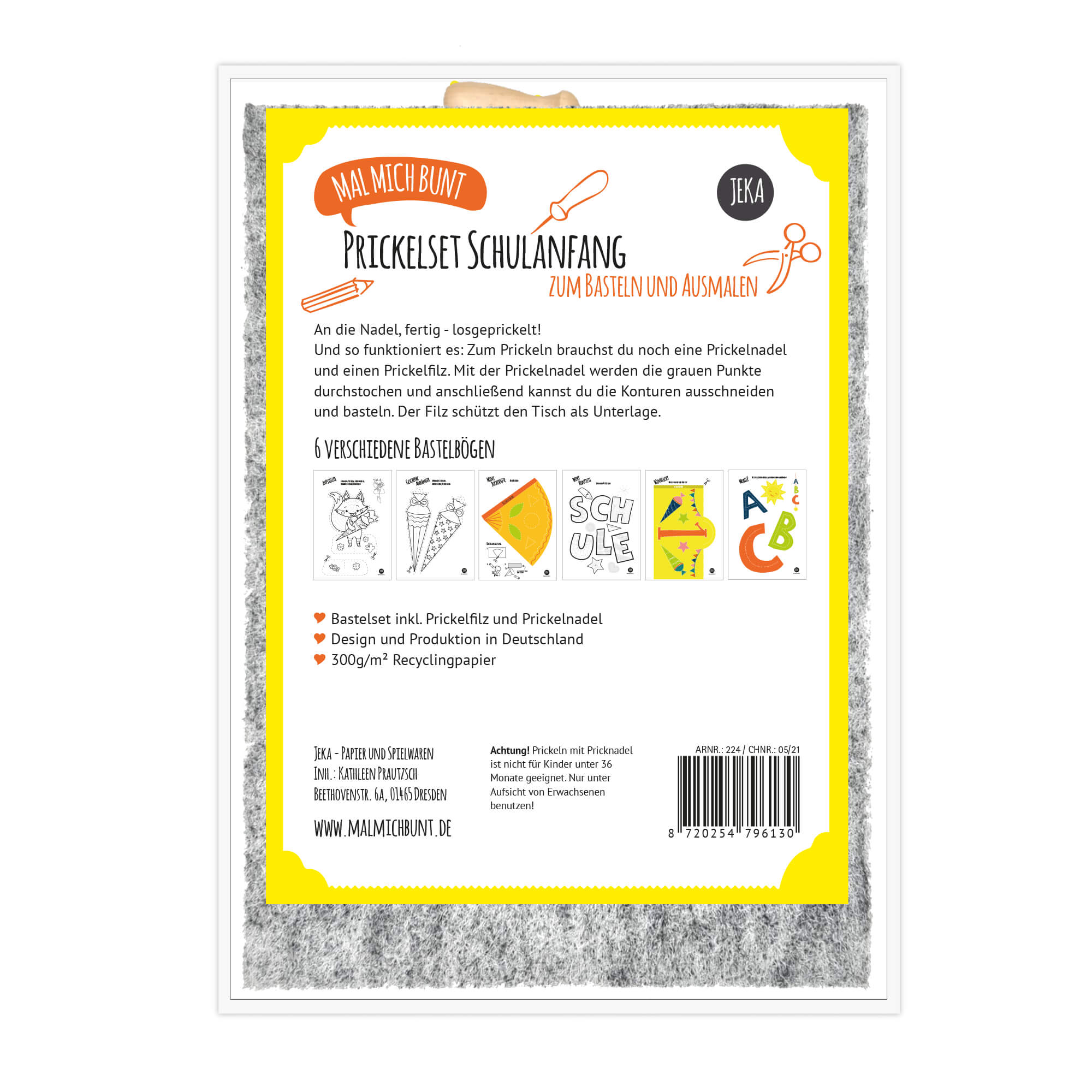 Prickeln Schulanfang - Prickelset Jeka - malmichbunt.de