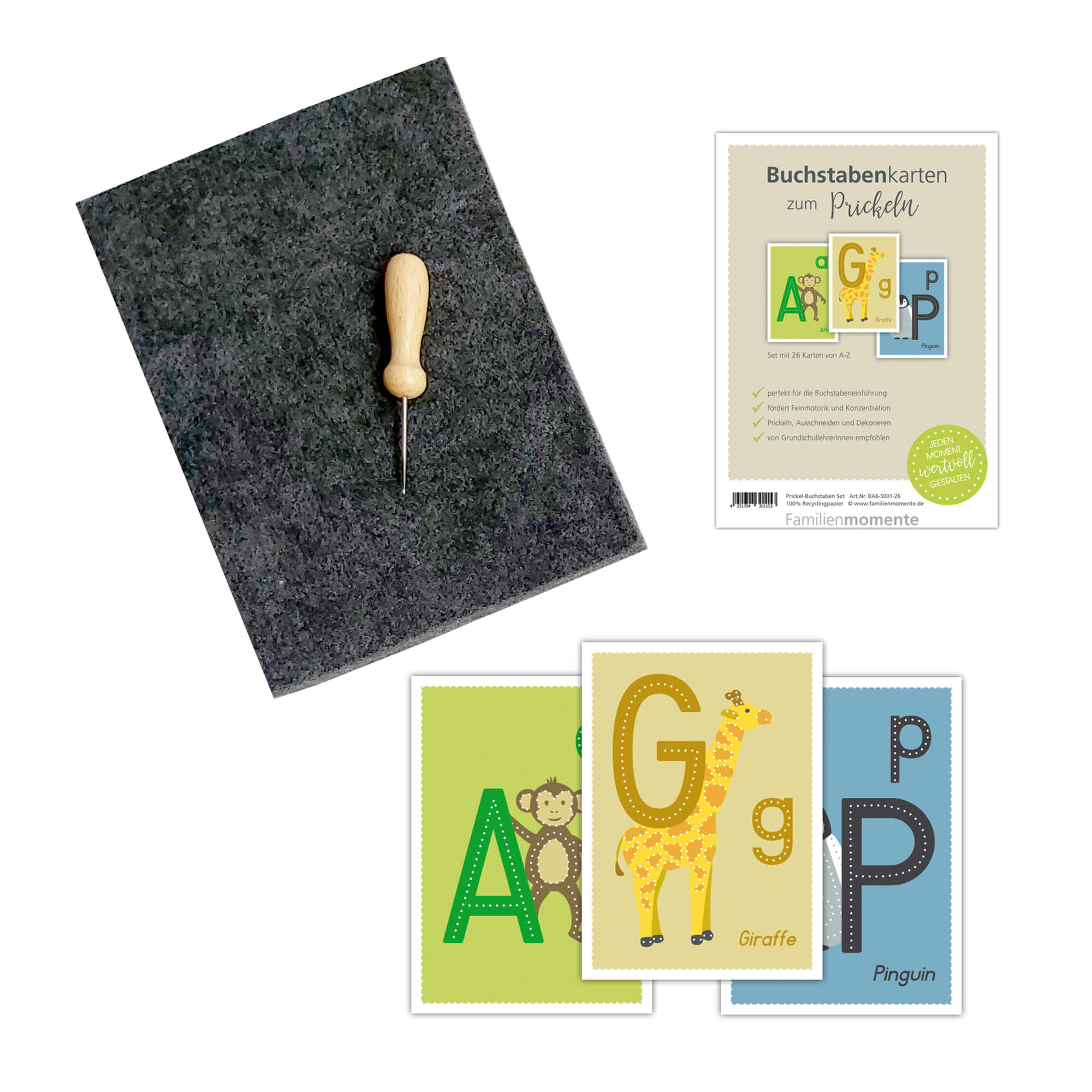 Prickelset für Kinder - Buchstaben zum Prickeln Familienmomente - malmichbunt.de
