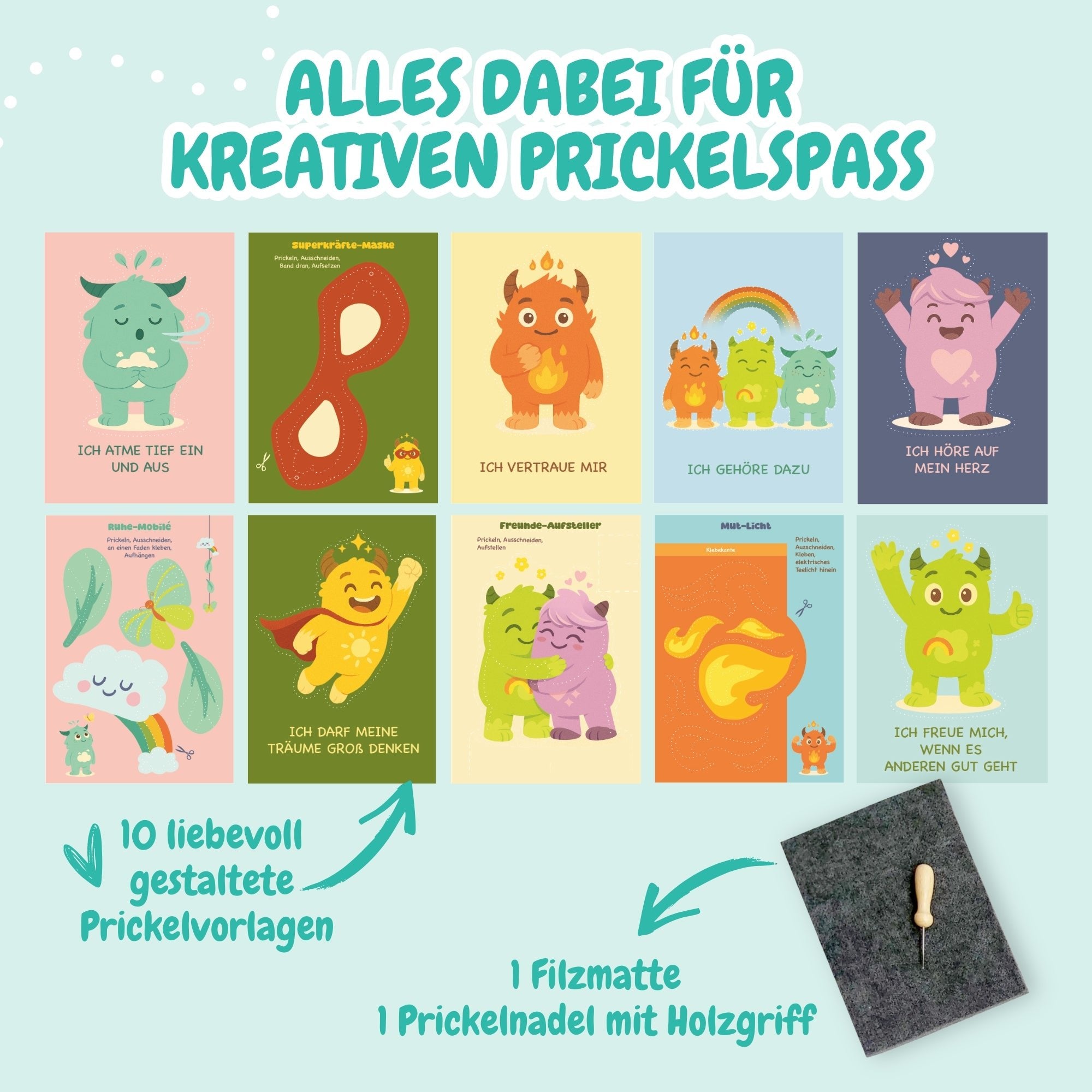 Prickelset Mutmachbande mit 10 Vorlagen Jeka - malmichbunt.de