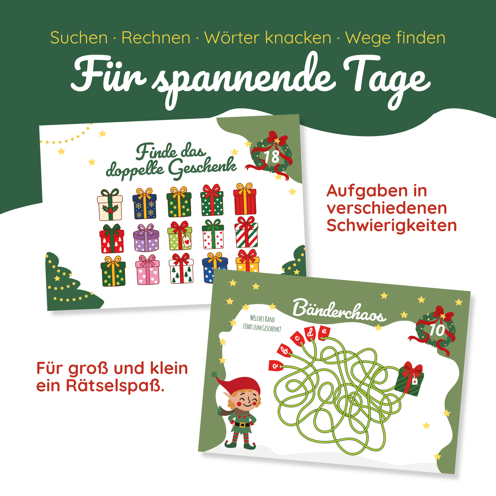 Rätsel-Adventskalender mit 24 kniffligen Rätseln für die ganze Familie Jeka - malmichbunt.de