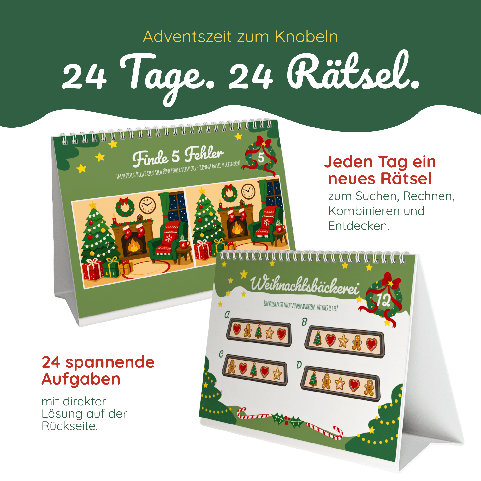 Rätsel-Adventskalender mit 24 kniffligen Rätseln für die ganze Familie Jeka - malmichbunt.de