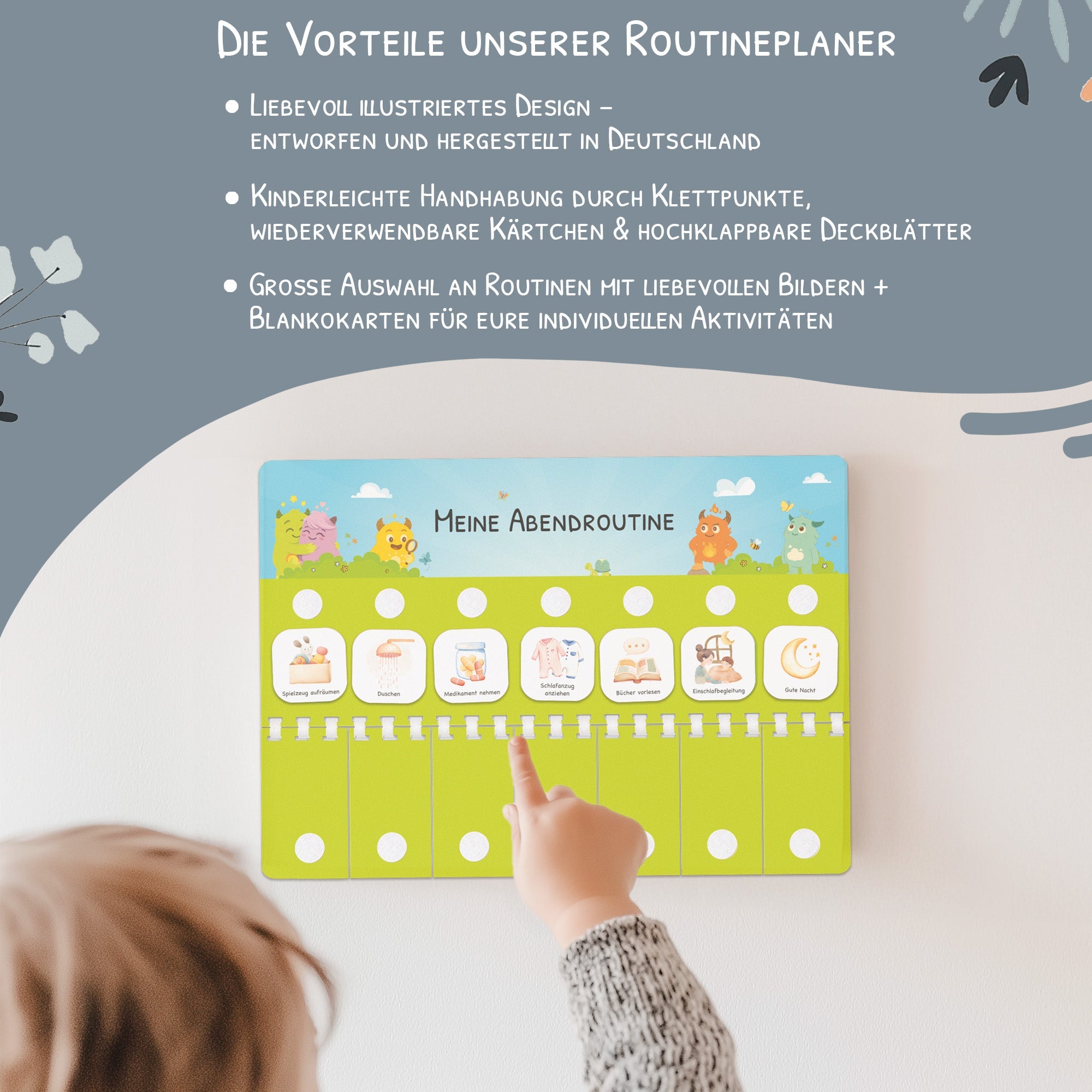 Routineplaner (Morgen & Abend) inkl. 105 Routinekärtchen - Mutmachbande Jeka - malmichbunt.de