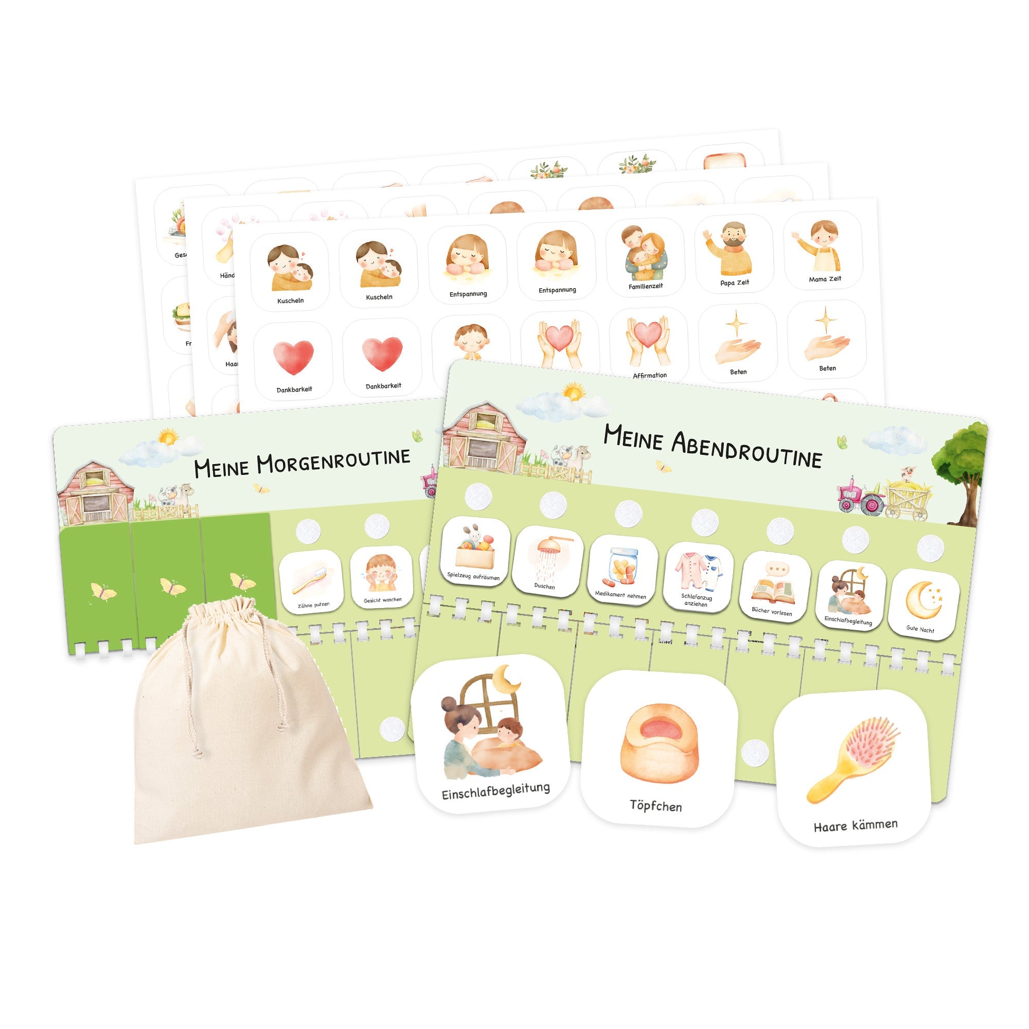 Routineplaner (Morgen & Abend) inkl. 105 Routinekärtchen - Bauernhof Jeka - malmichbunt.de
