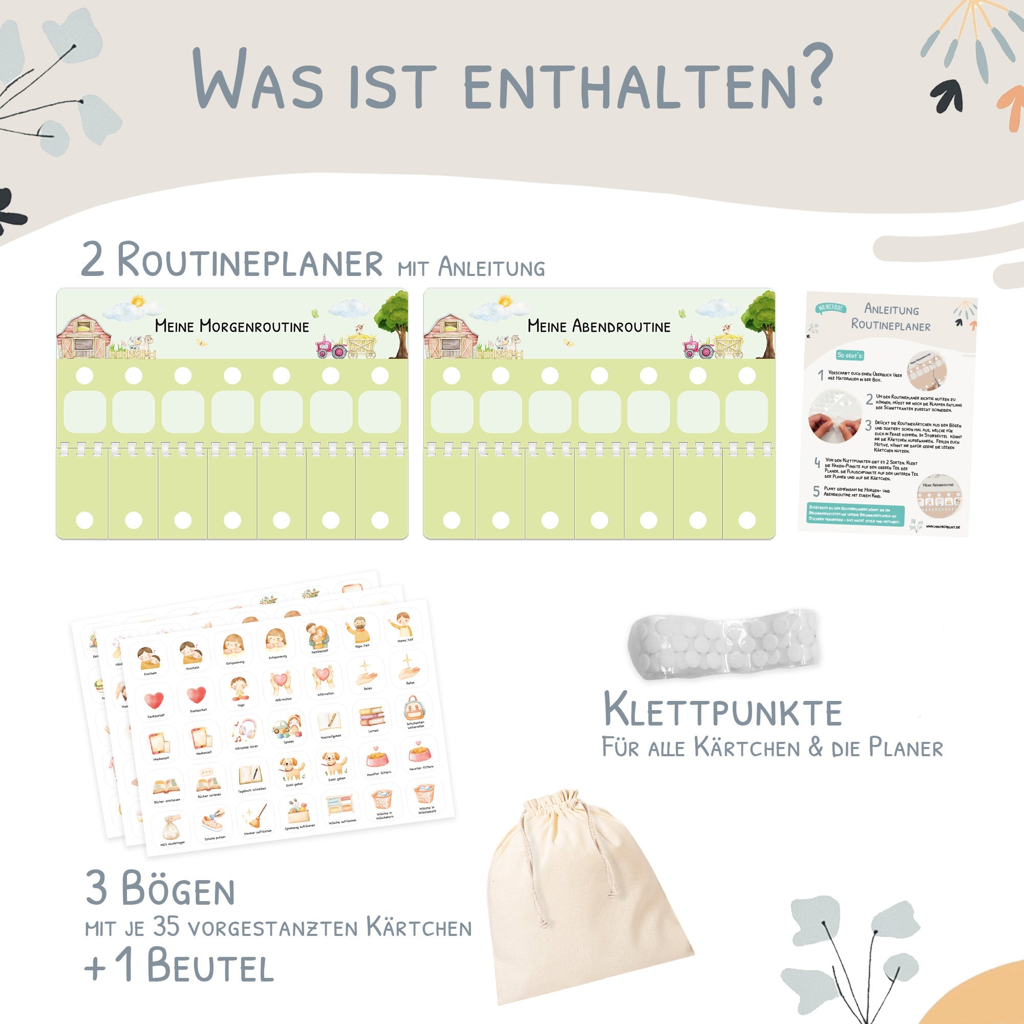 Routineplaner (Morgen & Abend) inkl. 105 Routinekärtchen - Bauernhof Jeka - malmichbunt.de