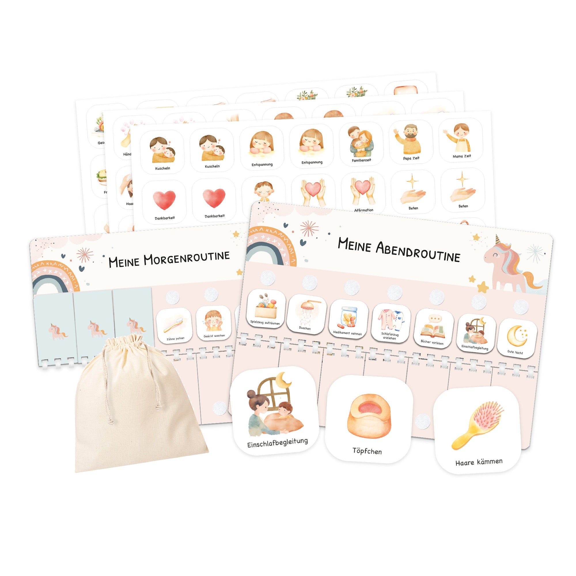 Routineplaner (Morgen & Abend) inkl. 105 Routinekärtchen - Einhorn Jeka - malmichbunt.de