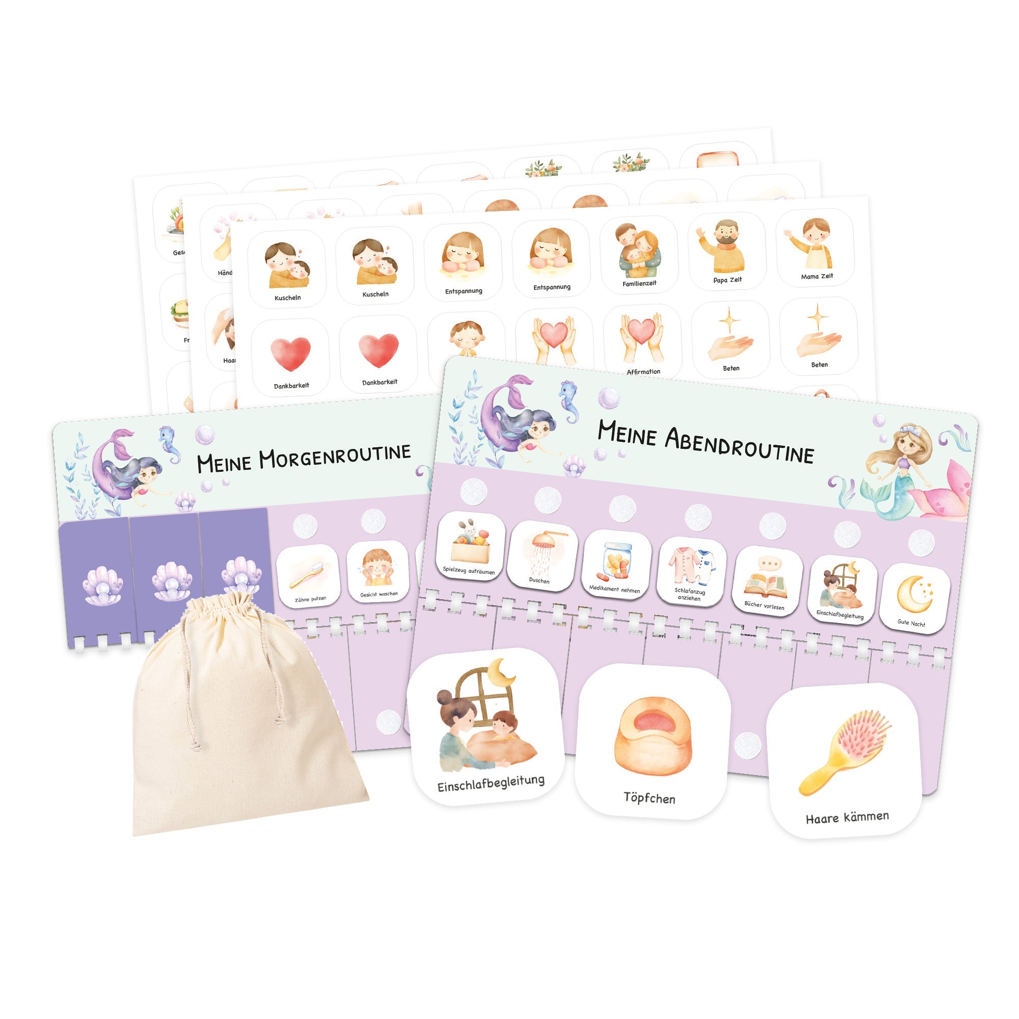Routineplaner (Morgen & Abend) inkl. 105 Routinekärtchen - Meerjungfrau Jeka - malmichbunt.de