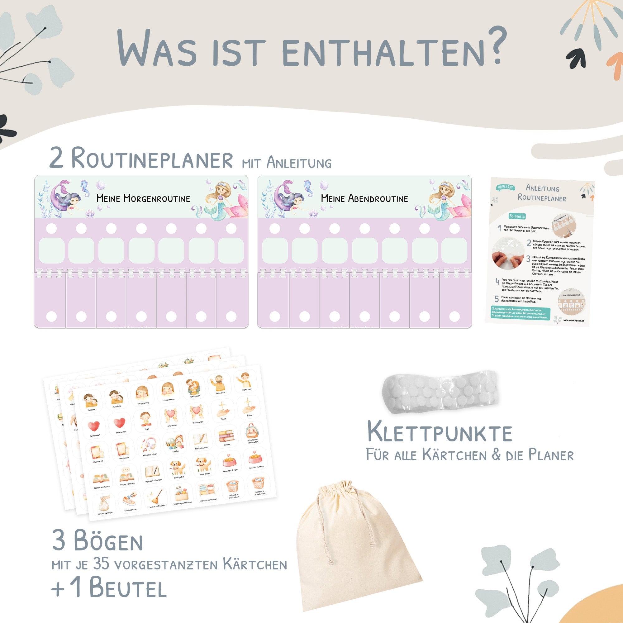 Routineplaner (Morgen & Abend) inkl. 105 Routinekärtchen - Meerjungfrau Jeka - malmichbunt.de