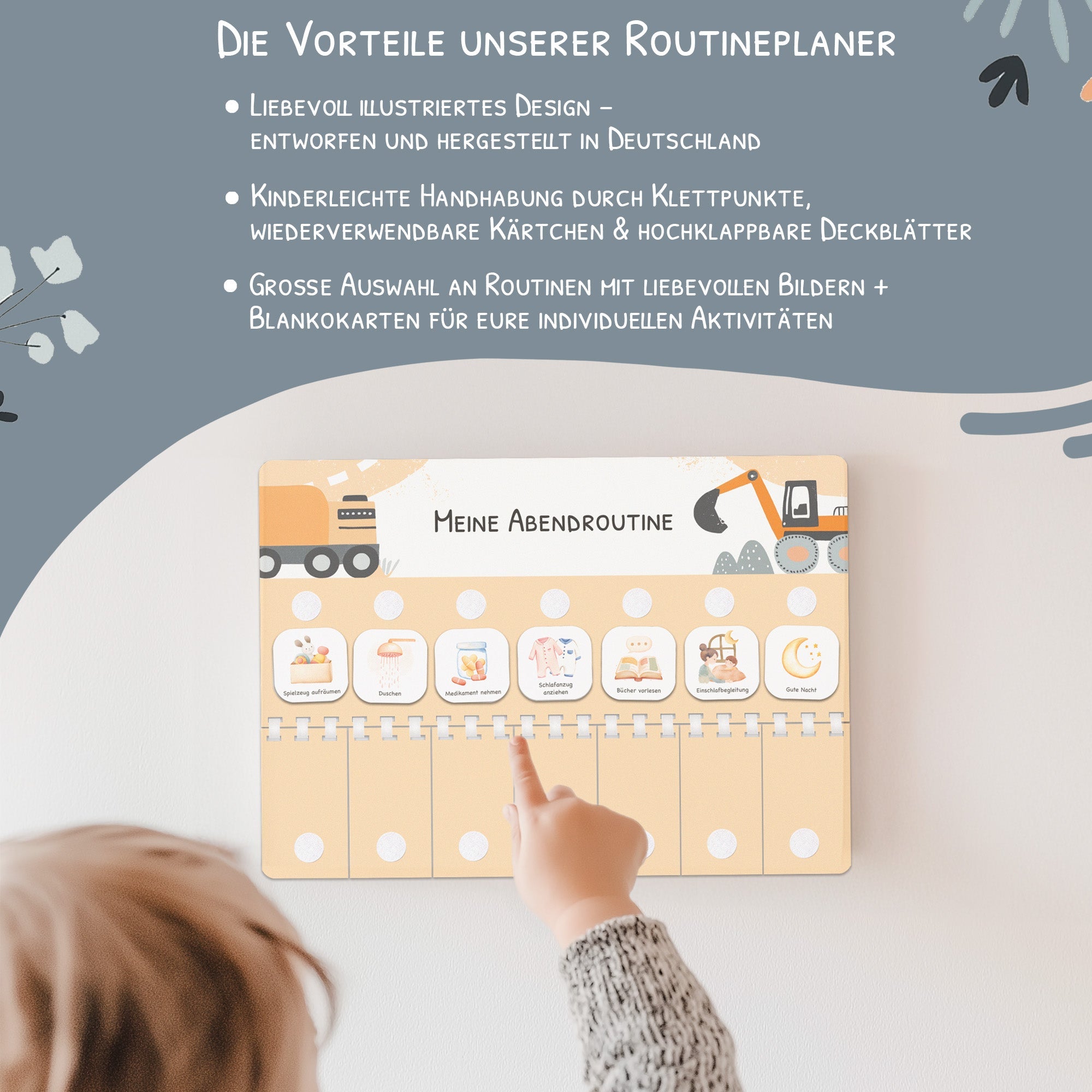 Routineplaner (Morgen & Abendroutine) Kinder inkl. 350 Routinekärtchen - Bagger Jeka - malmichbunt.de