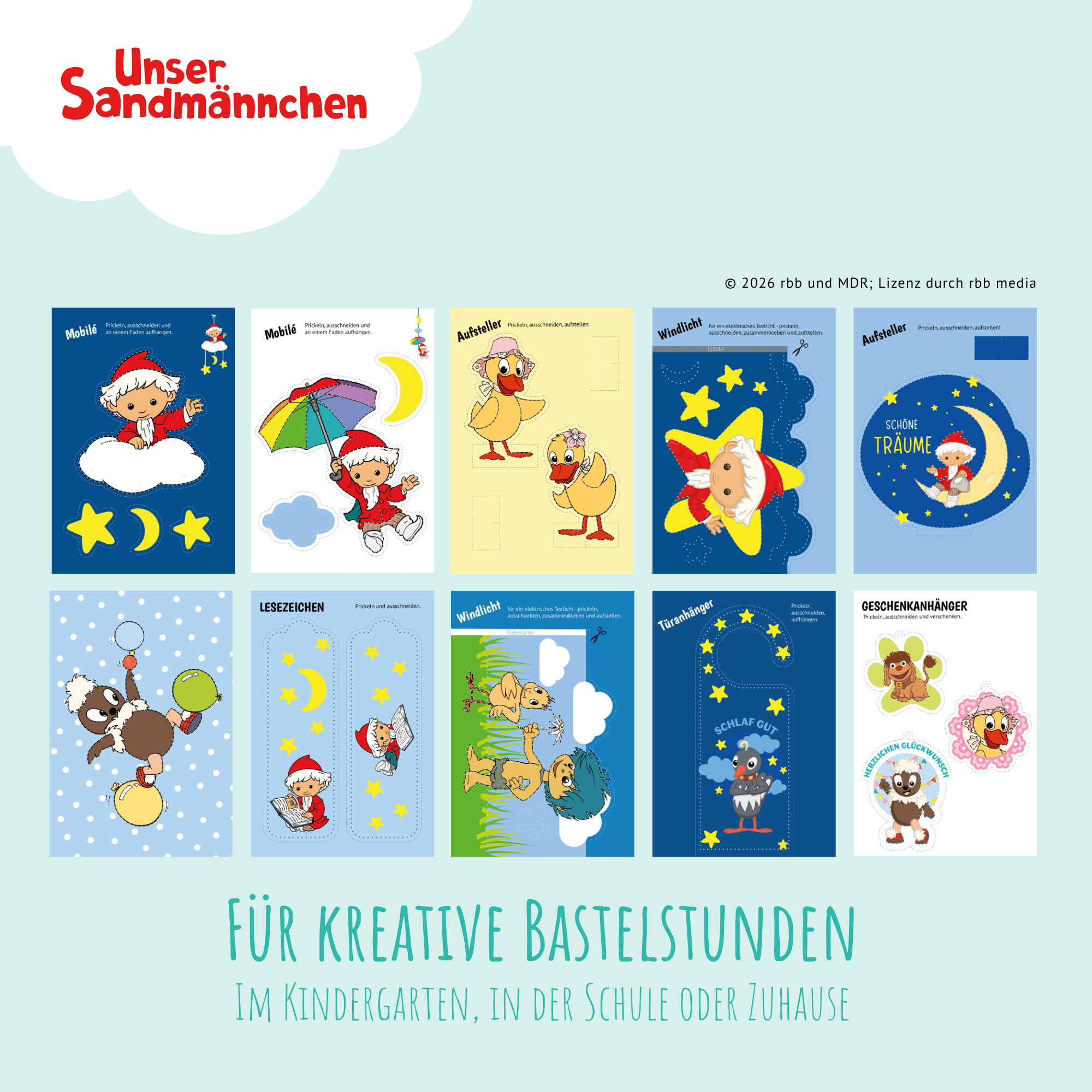 Unser Sandmännchen - 10 Prickelvorlagen zum Basteln Jeka - malmichbunt.de