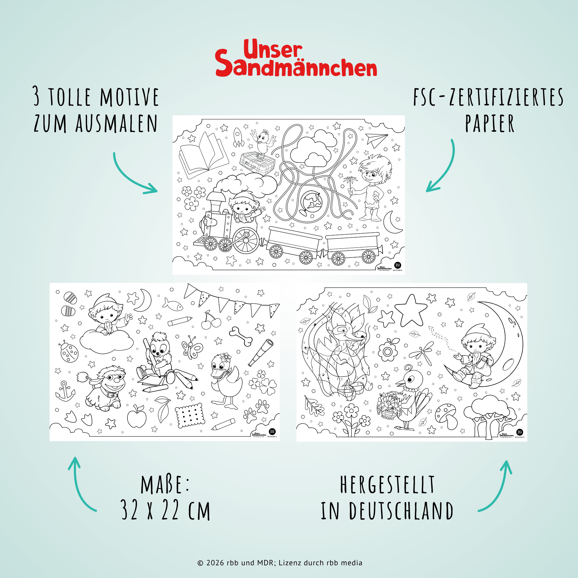 Unser Sandmännchen - 12 Platzsets aus Papier zum Ausmalen Jeka - malmichbunt.de