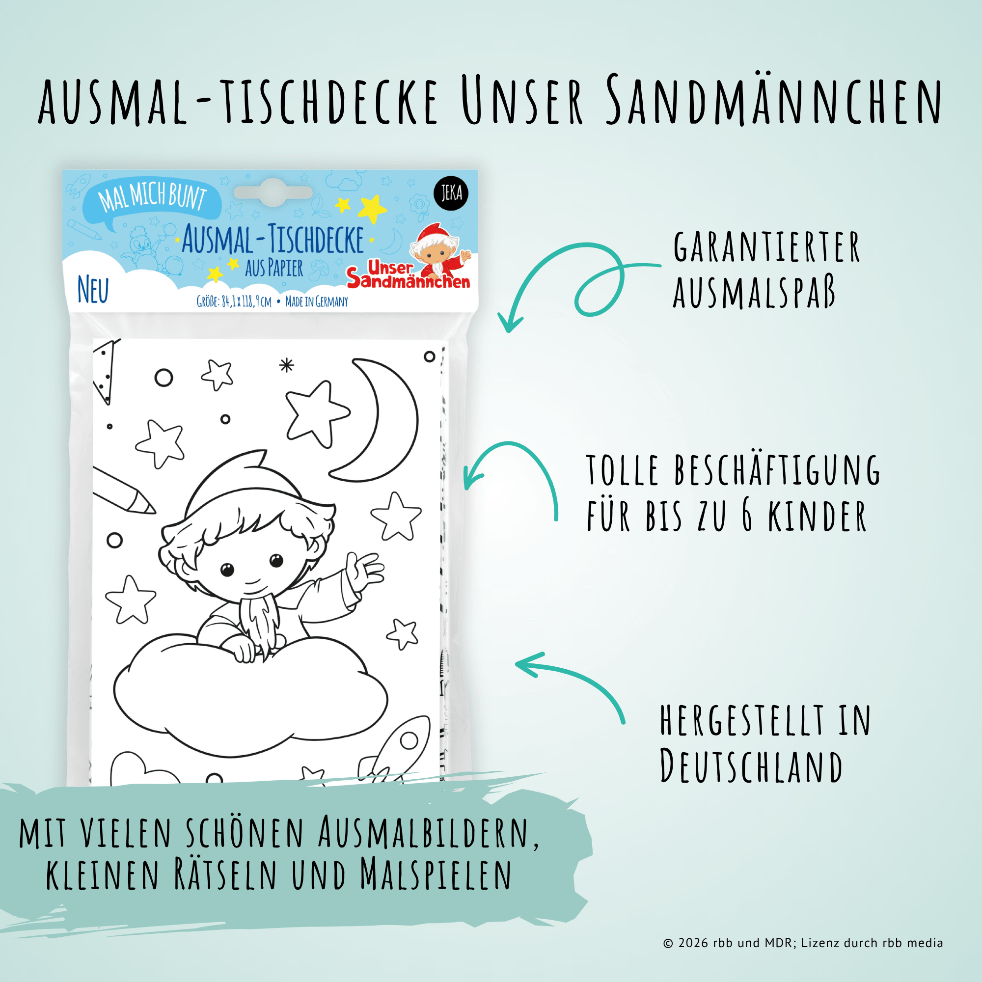Unser Sandmännchen - Ausmal-Tischdecke aus Papier Jeka - malmichbunt.de