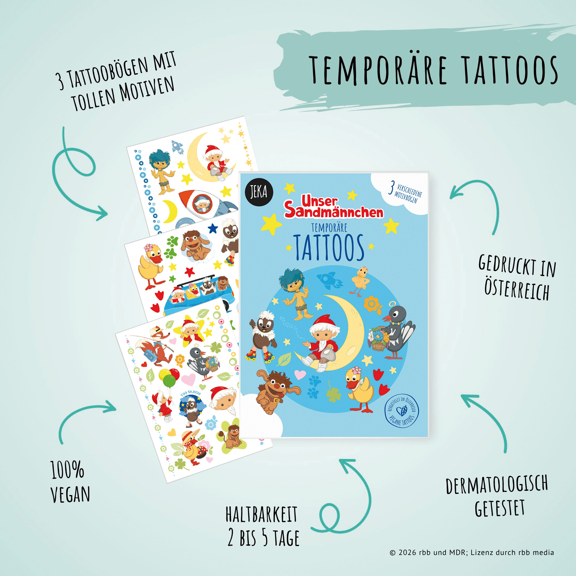 Unser Sandmännchen - Kindertattoos mit 3 Bögen Jeka - malmichbunt.de