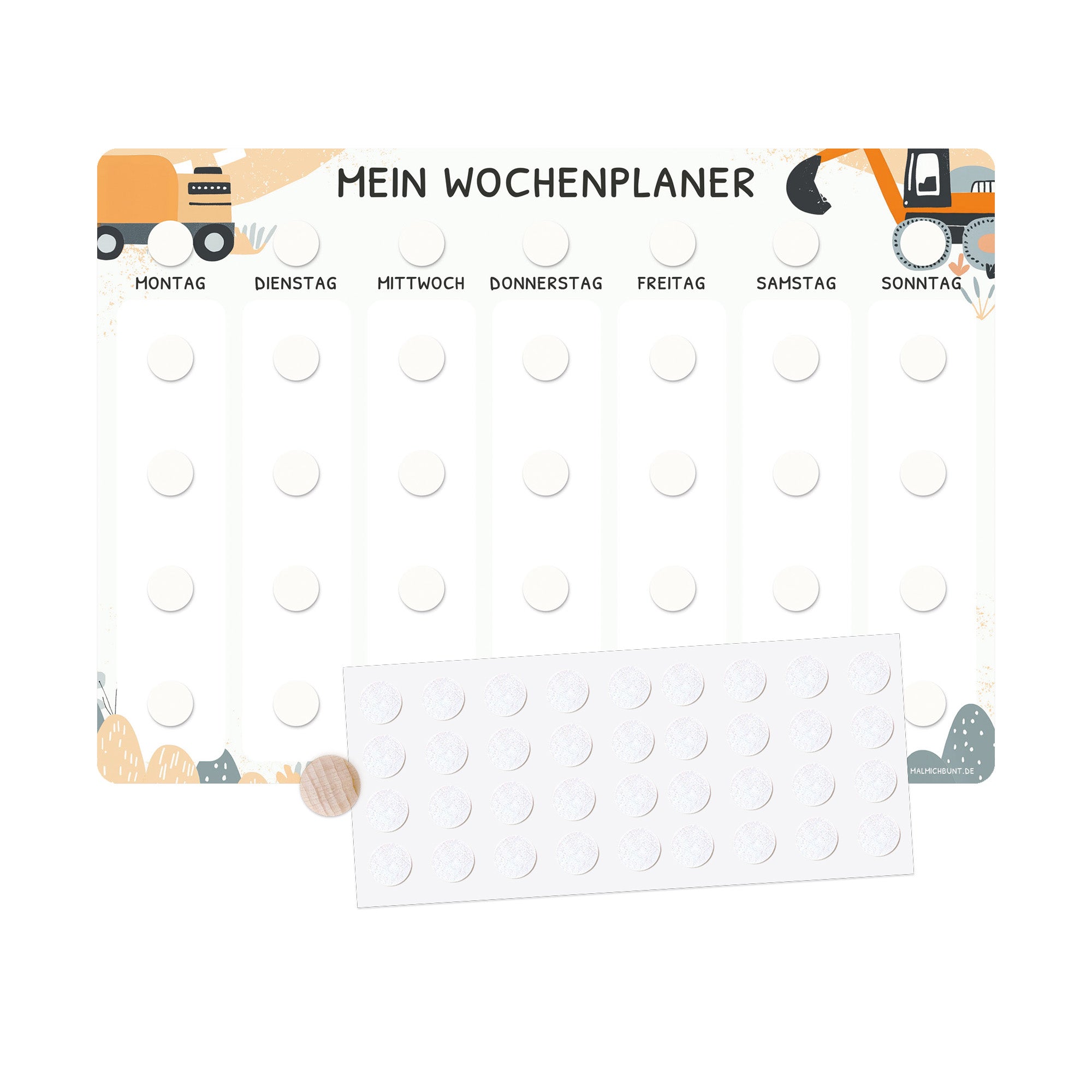 Wochenplaner Kinder Einzeln ohne Kärtchen - Motiv Bagger Jeka - malmichbunt.de