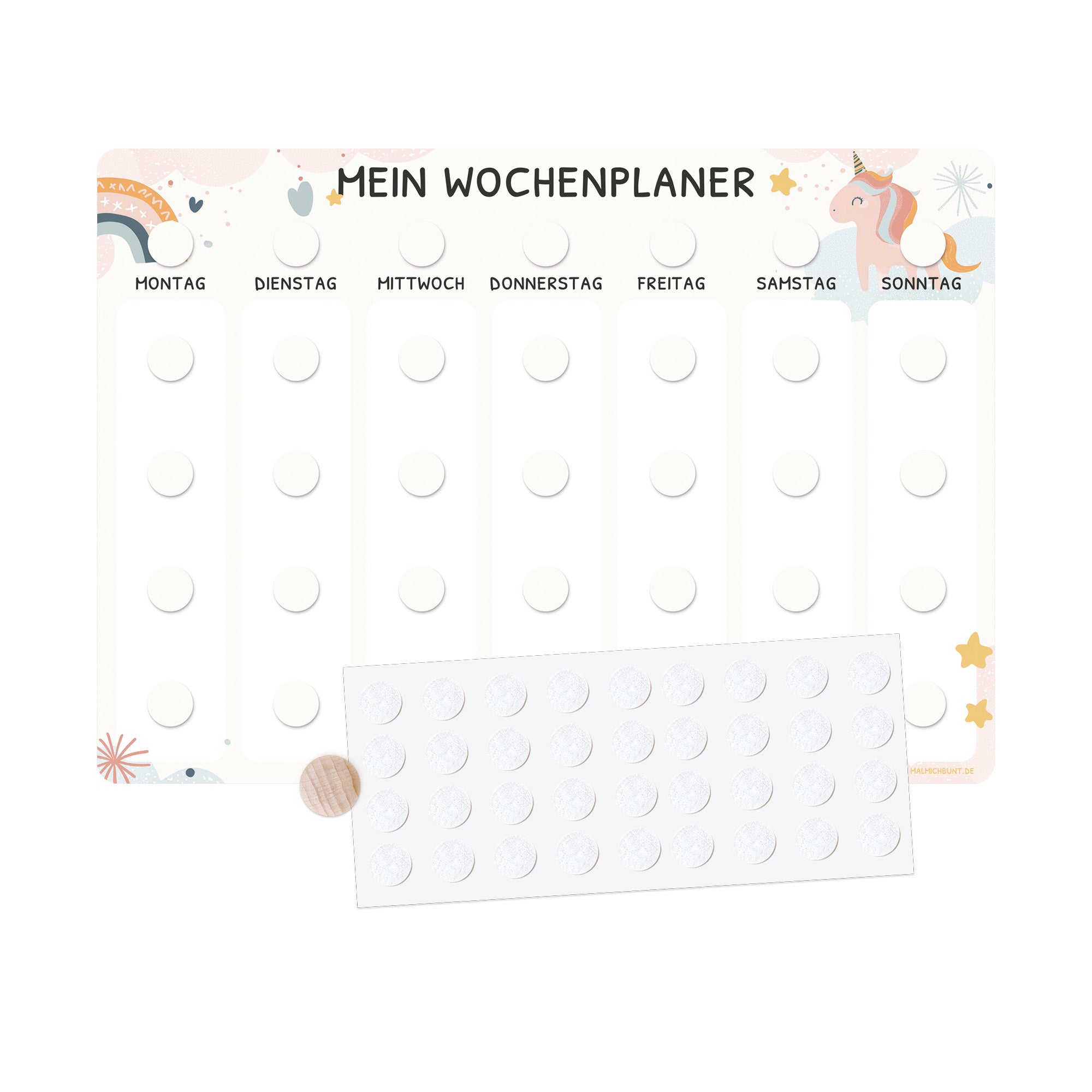 Wochenplaner Kinder Einzeln ohne Kärtchen - Motiv Einhorn Jeka - malmichbunt.de