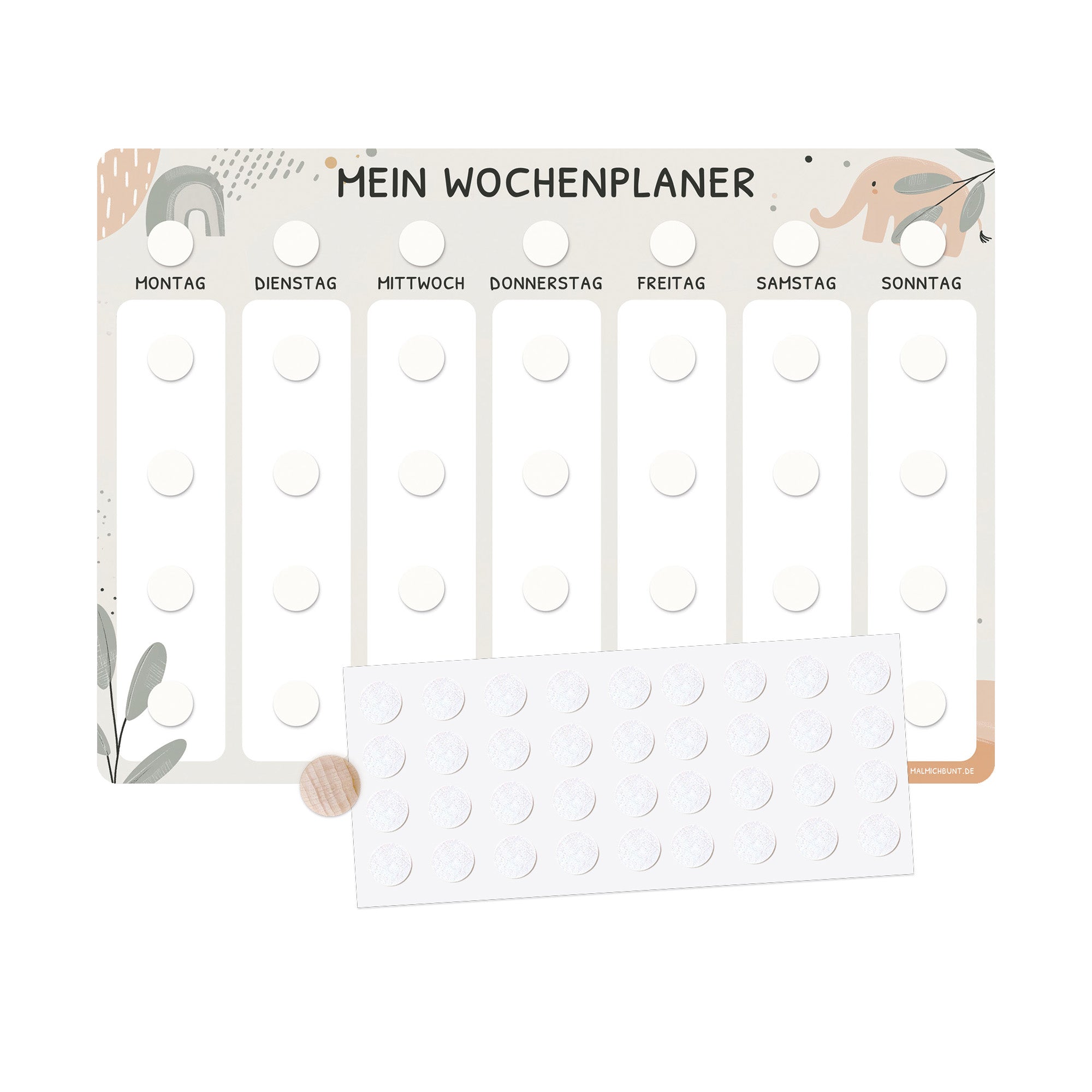 Wochenplaner Kinder Einzeln ohne Kärtchen - Motiv Little Elephant Jeka - malmichbunt.de