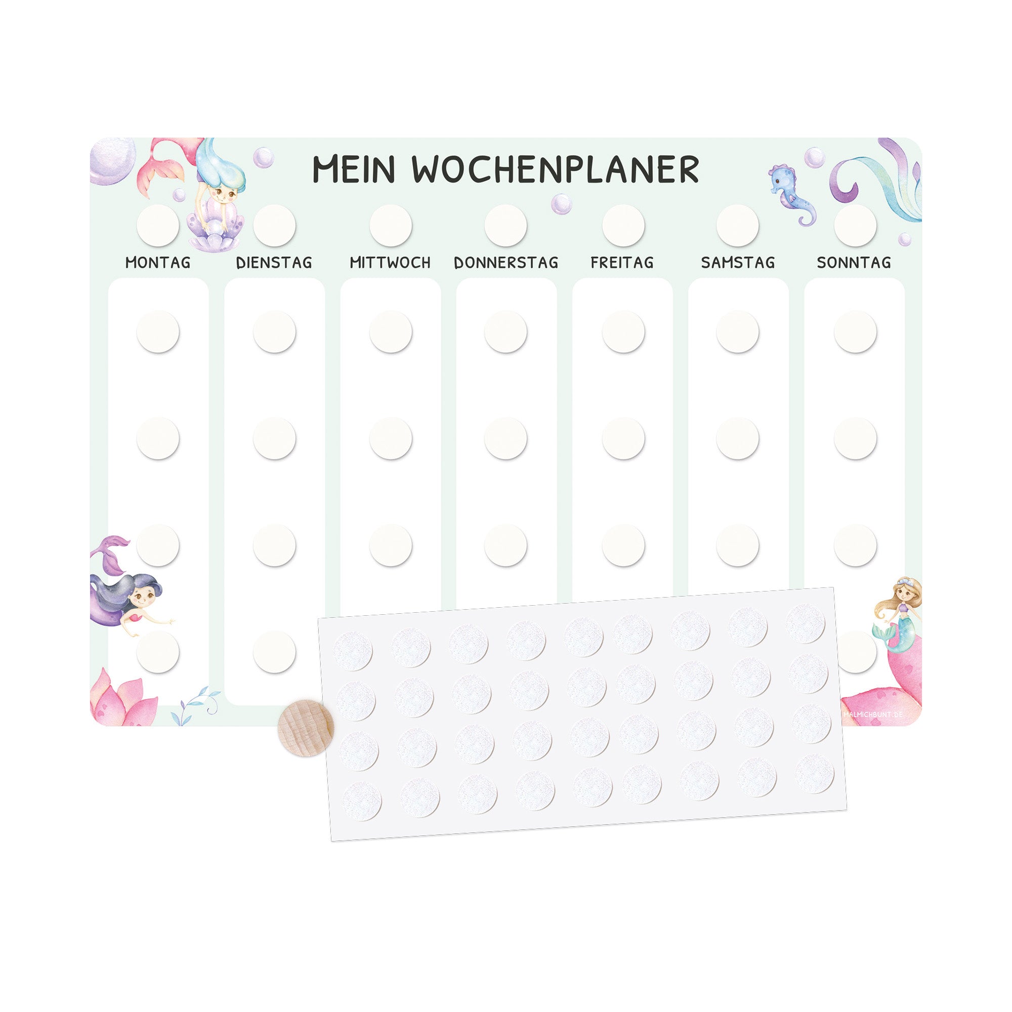 Wochenplaner Kinder Einzeln ohne Kärtchen - Motiv Meerjungfrau Jeka - malmichbunt.de