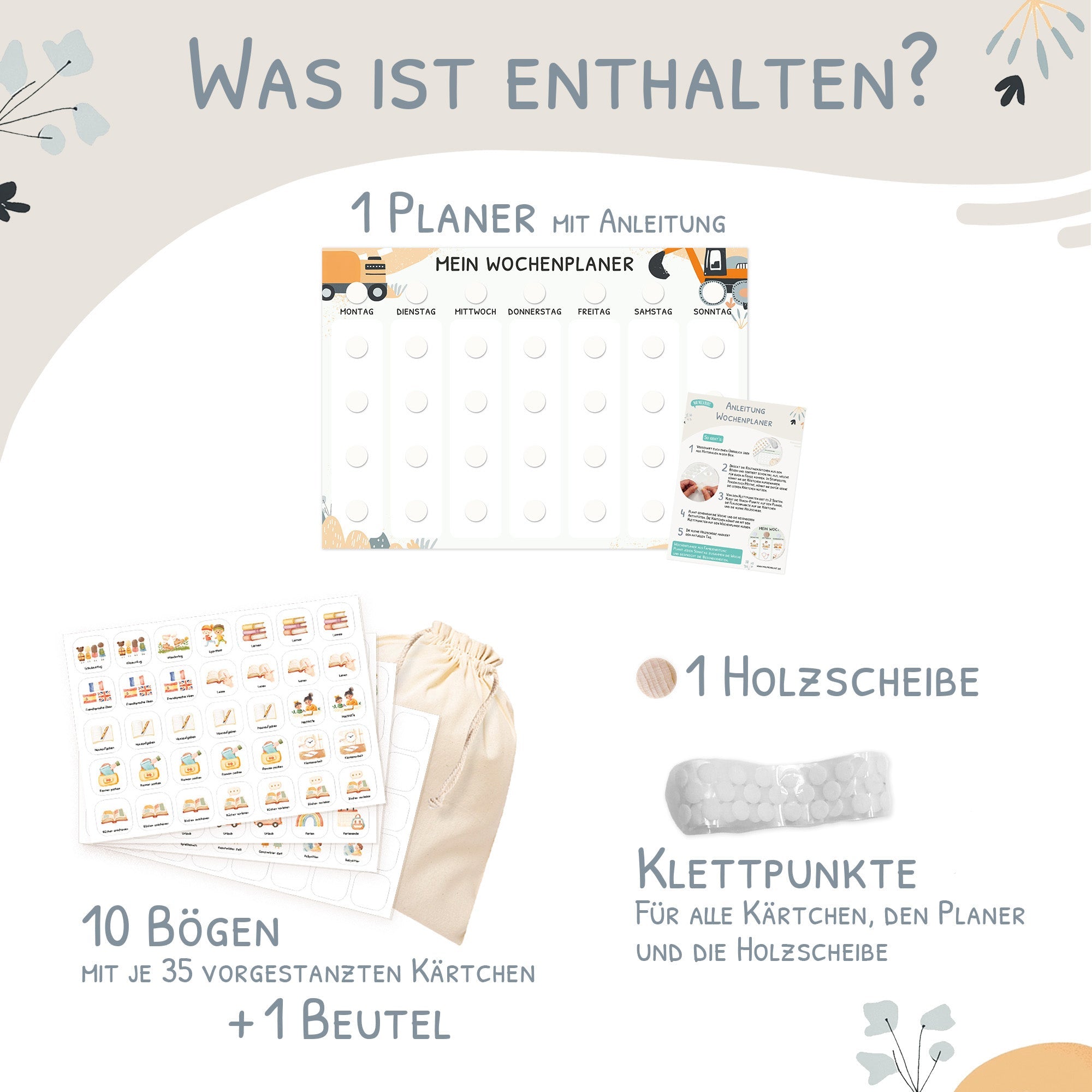 Wochenplaner Kinder - Motiv Bagger Jeka - malmichbunt.de