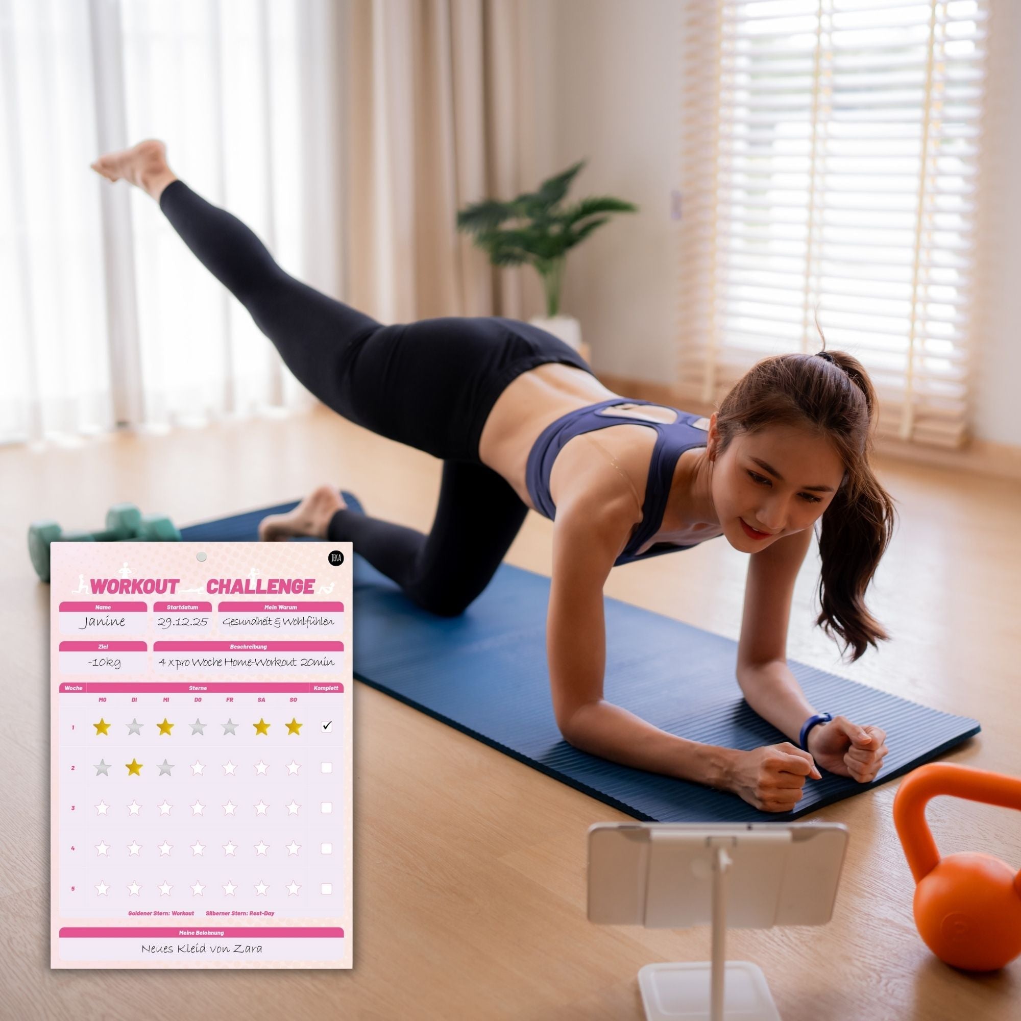 Workout - Challenge inkl. Sterne und Magnet - Pink Jeka - malmichbunt.de